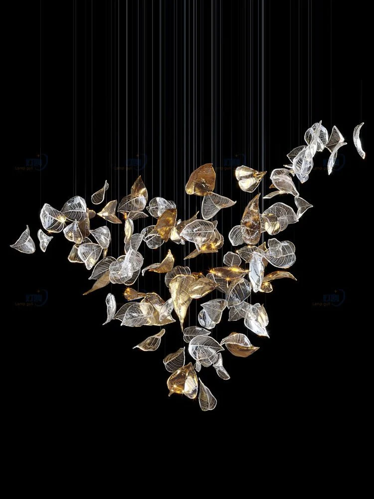 Люстра Shake Leaves - ∅120см x 200см, золотой, прозрачный, теплый свет