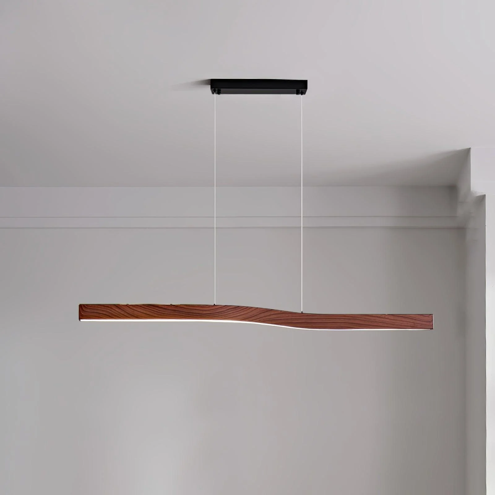 Подвесной светильник Camur Linear - ∅100см х 150см, черный, темное дерево, теплый свет