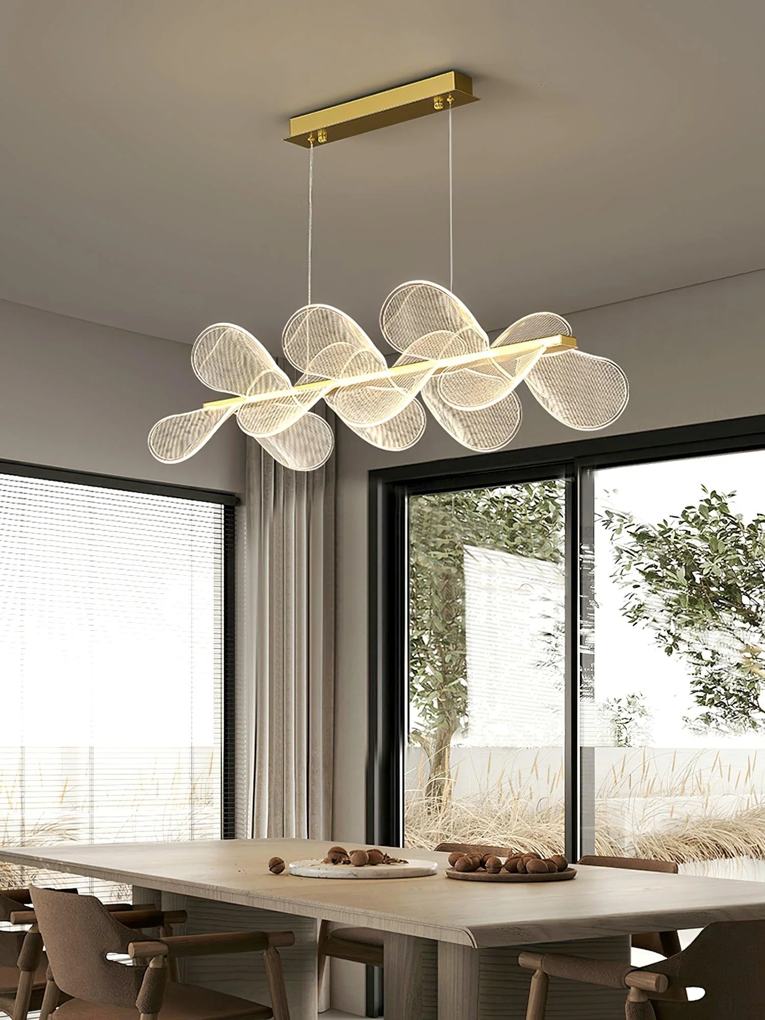 Люстра Bain Flying Flowers - ∅50см x 16см, золотой, прозрачный, холодный свет