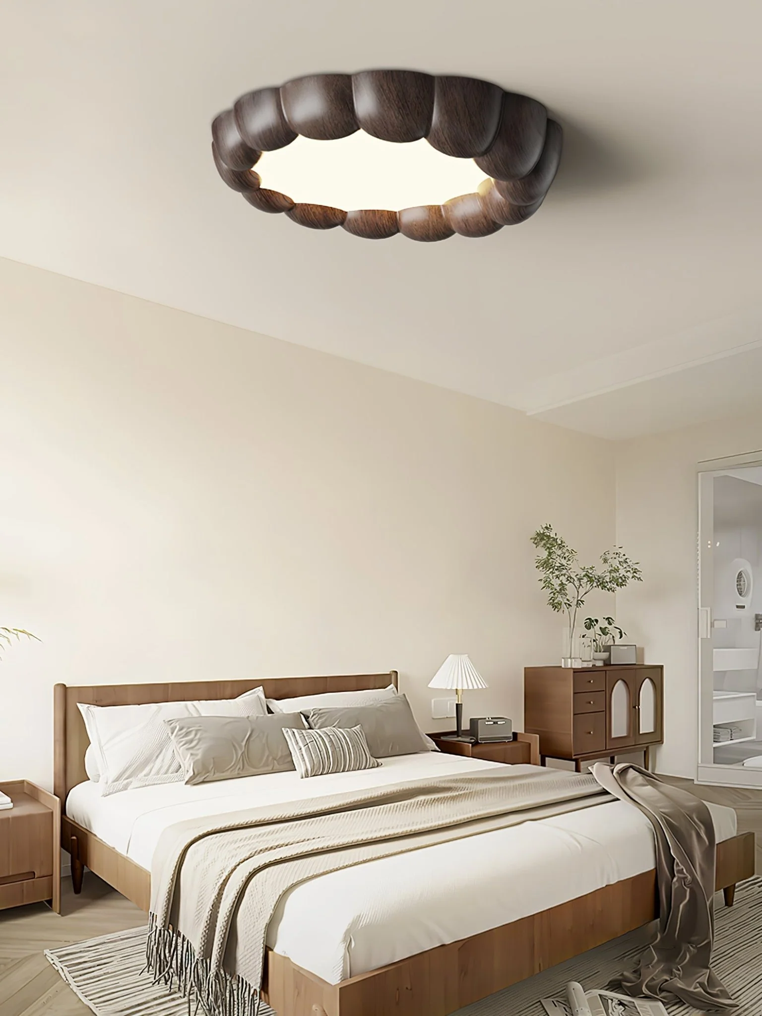 Потолочный светильник Faux Wood Ripple - модель B ∅50см x 6см, натуральная текстура дерева, 3000-6500К