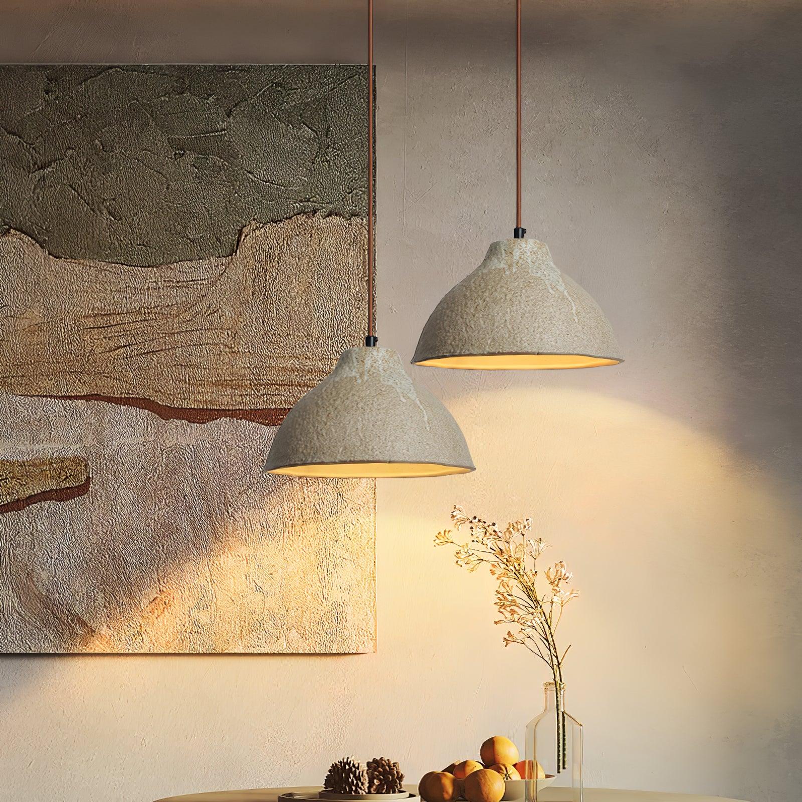 Подвесной светильник Raku Retro Ceramic - ∅36см x 21см, серый, темное дерево