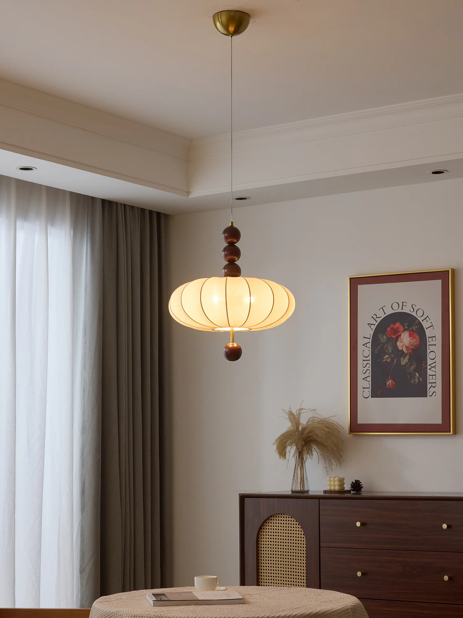 Подвесной светильник Adelaide Fabric - ∅50см x 50см, орех, бежевый