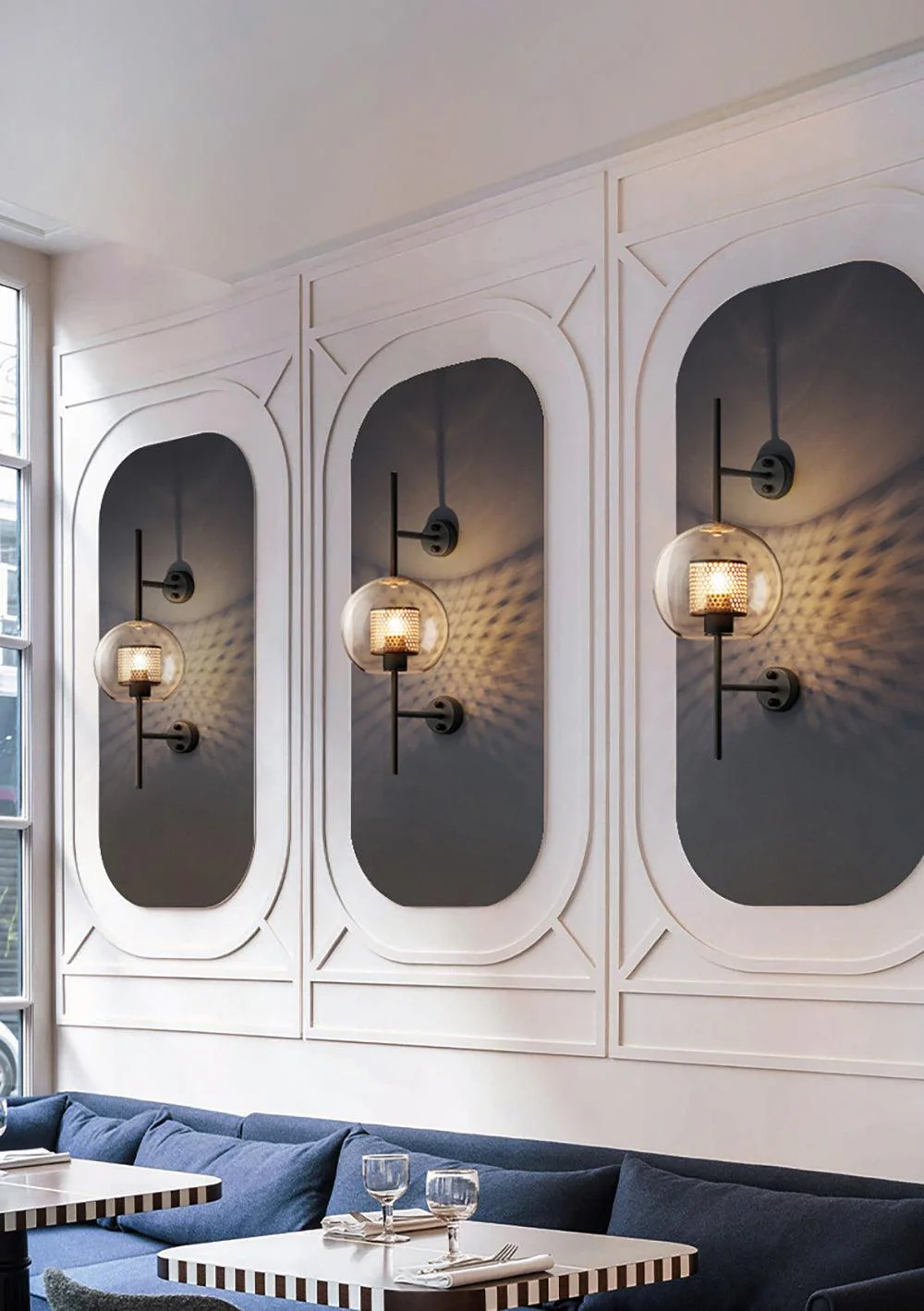 Настенный светильник Chiswick Glass - ∅13см x 67см, серебряный, стекло, 2 шт
