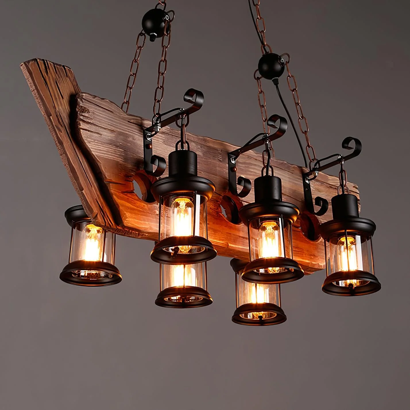 Люстра Nautical Industrial Style Wooden - модель C ∅55см x 100см,черный, дерево, прозрачное