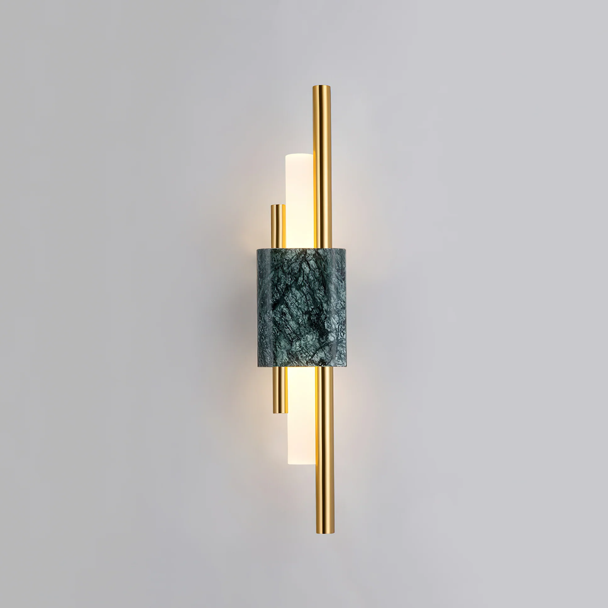 Tanto Wall Light - ∅ 3.9″ x H 23.6″ Set of 2 / White Marble & Gold / Cool Light