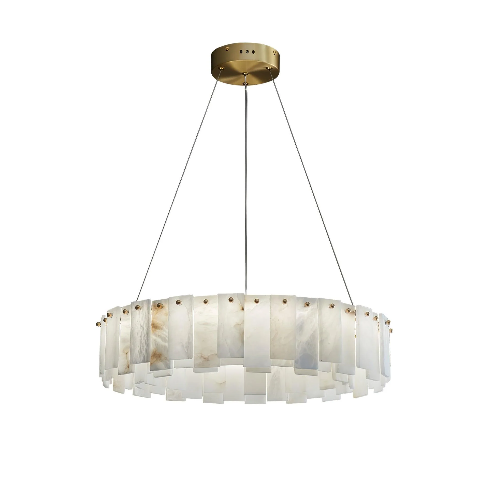 Люстра Celestial Alabaster Round - длинное крепление 120см x 35см x 14см, латунь, белый, теплый свет