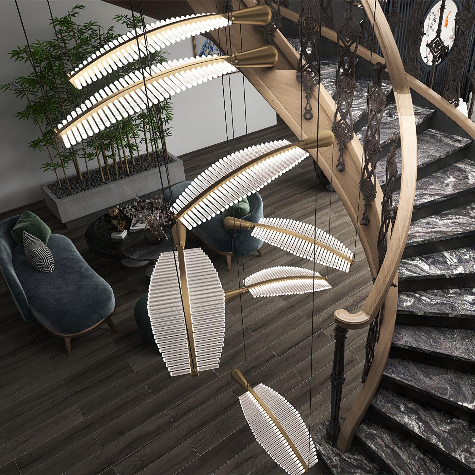 Люстра Leaf LED - 9 подвесов ∅80см x 300см, золотой, прозрачный, холодный свет
