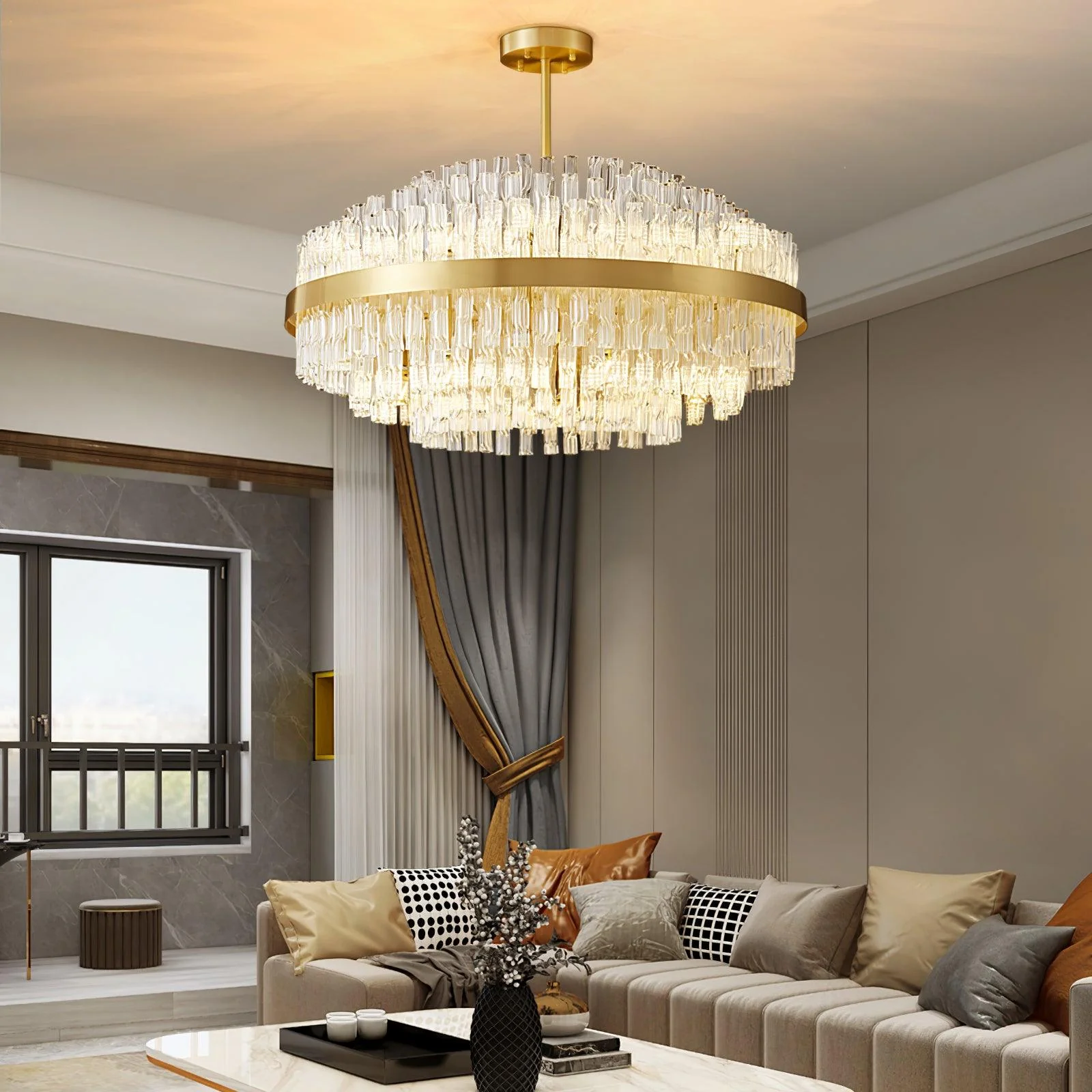 Люстра Gold & Clear Rod - 16 плафонов 85см x 35см x 40см, золотой, прозрачный