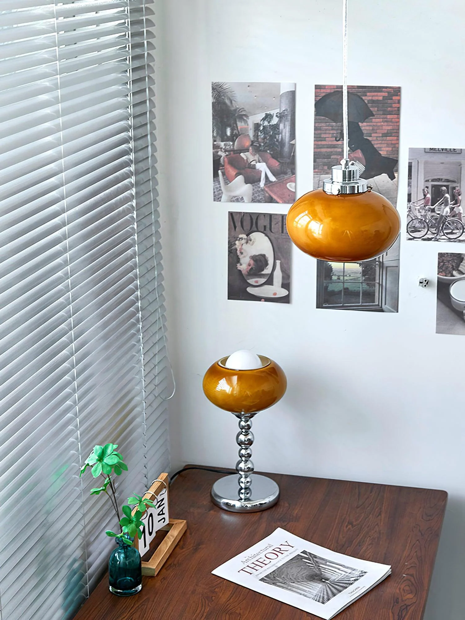 Oval Persimmon Table Light - ∅ 7.1″ x H 12.6″ / Dia 18cm x H 32cm / Chrome+Dark orange / US plug