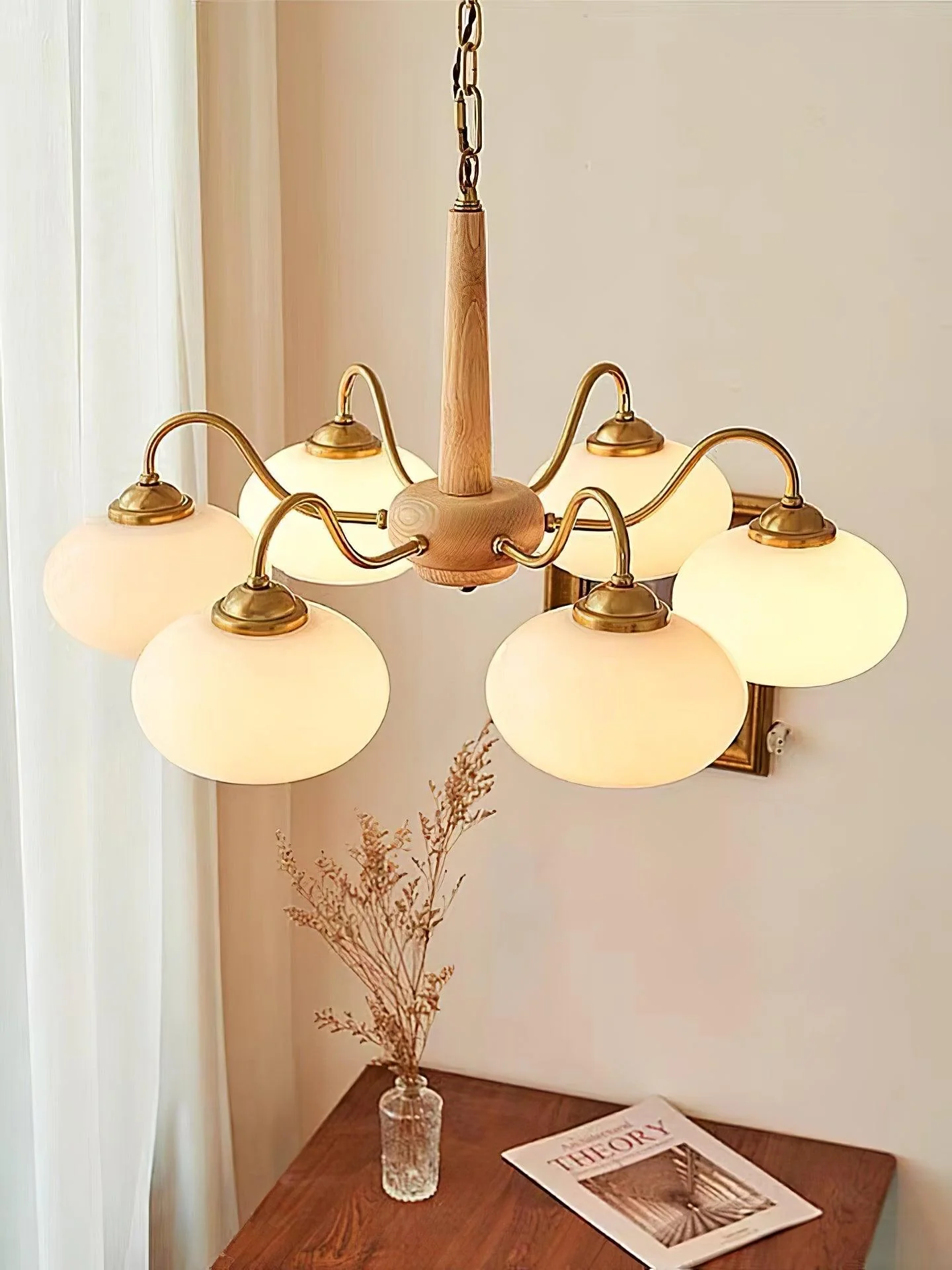 Люстра Persimmon - 6 плафонов ∅66см x 38см, орех, латунь, белый