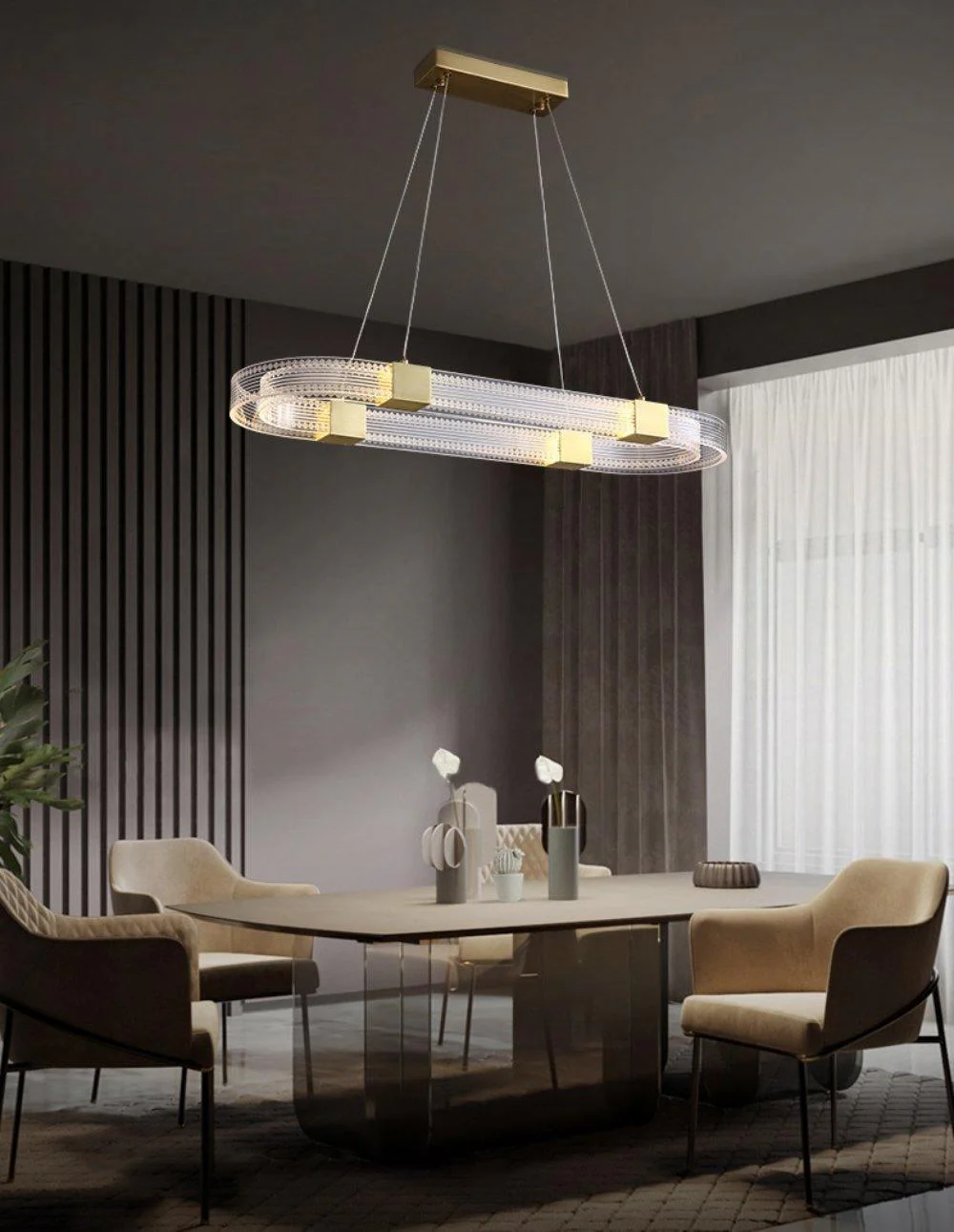 Люстра Parallel Ring LED - ∅65см + ∅80см x 150см, теплый свет