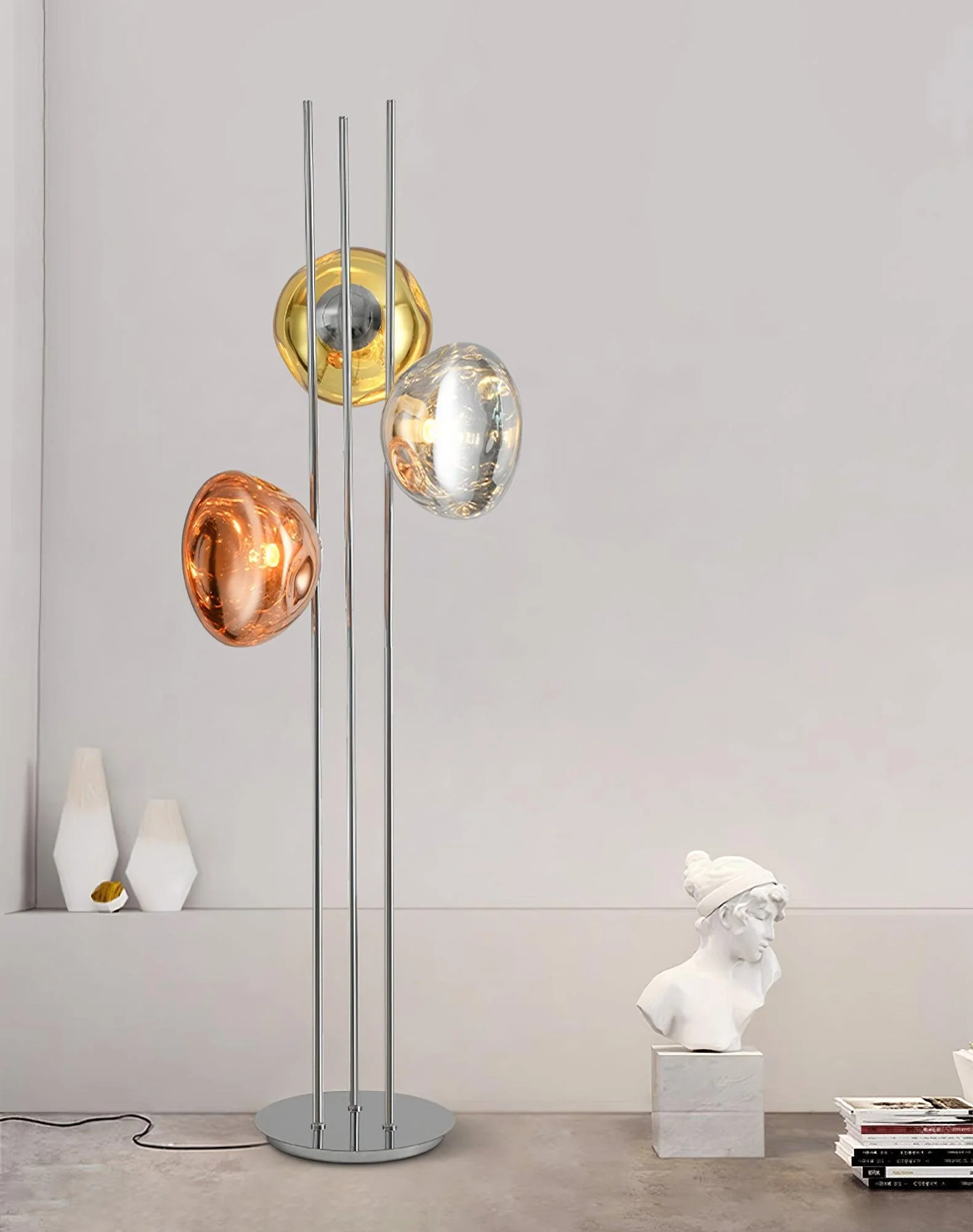 Торшер Three Lava Glass - ∅35см х 175см, хром, золотой, розовое золото