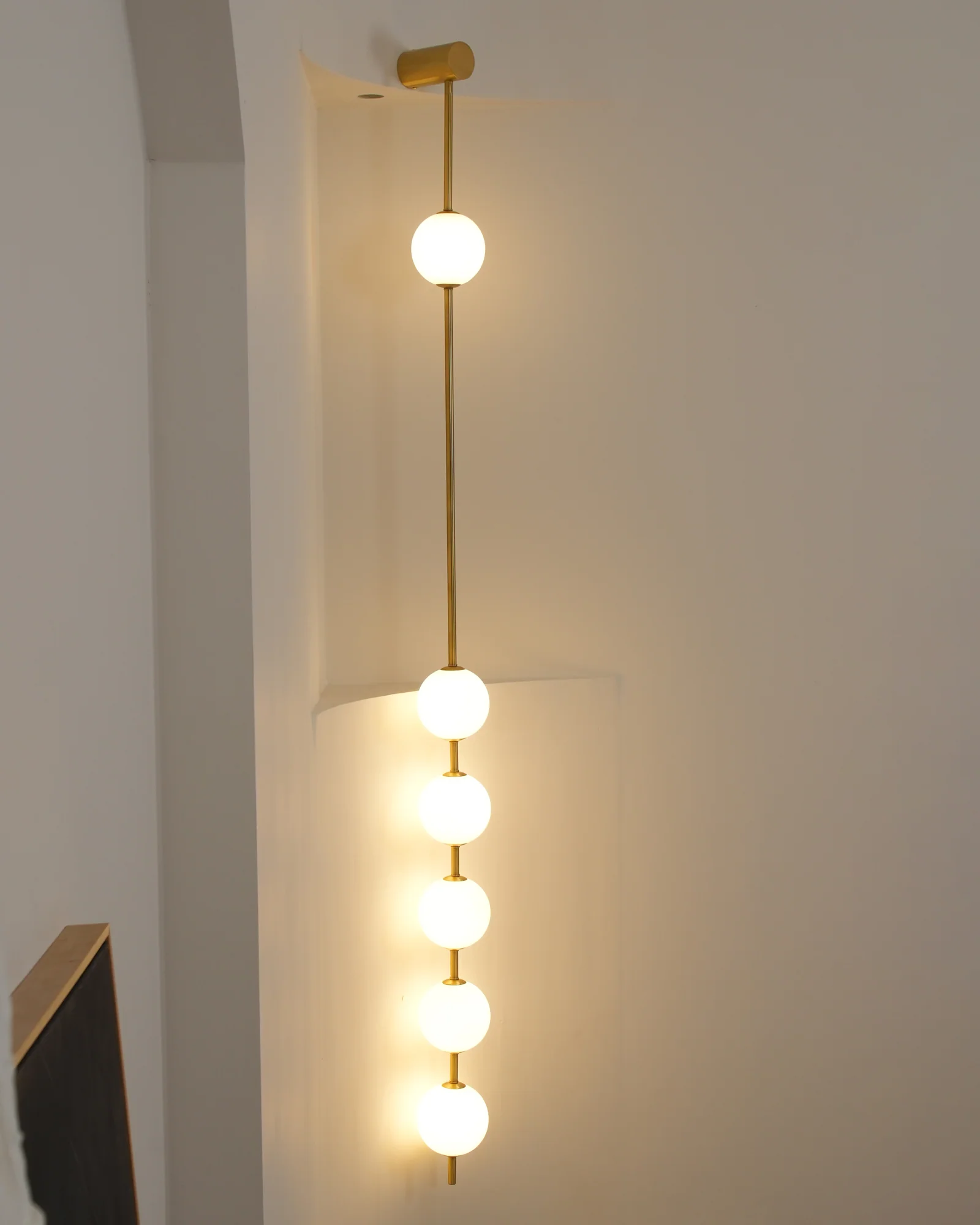 Vertical Balls Wall Lamp - 5 Lamps Set of 2 / Nickel & Glass Ball / Neutral Light