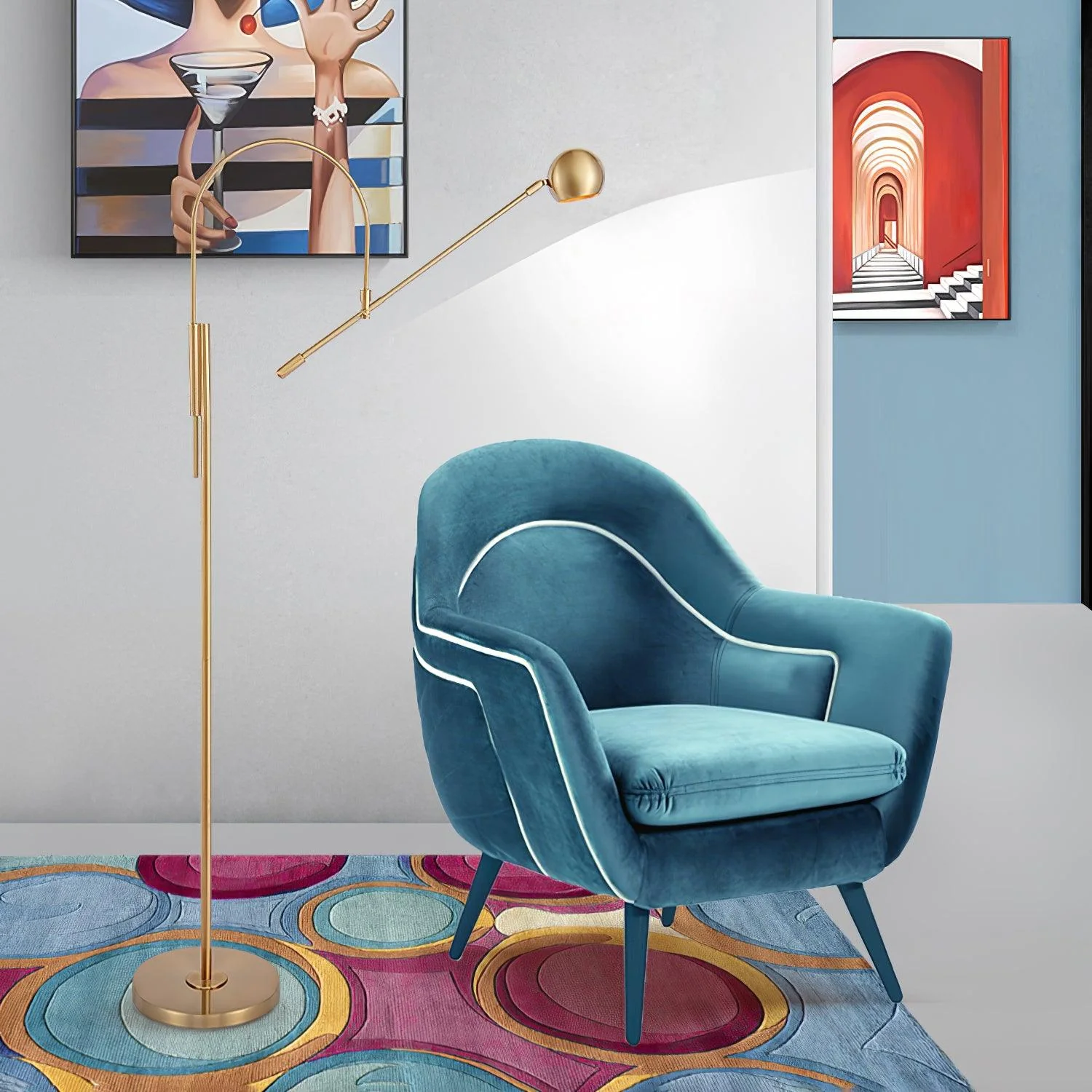 Scandinavian Floor Lamp - W 33.5″ x H 61″ / W 85cm x H 155cm / Gold / UK plug
