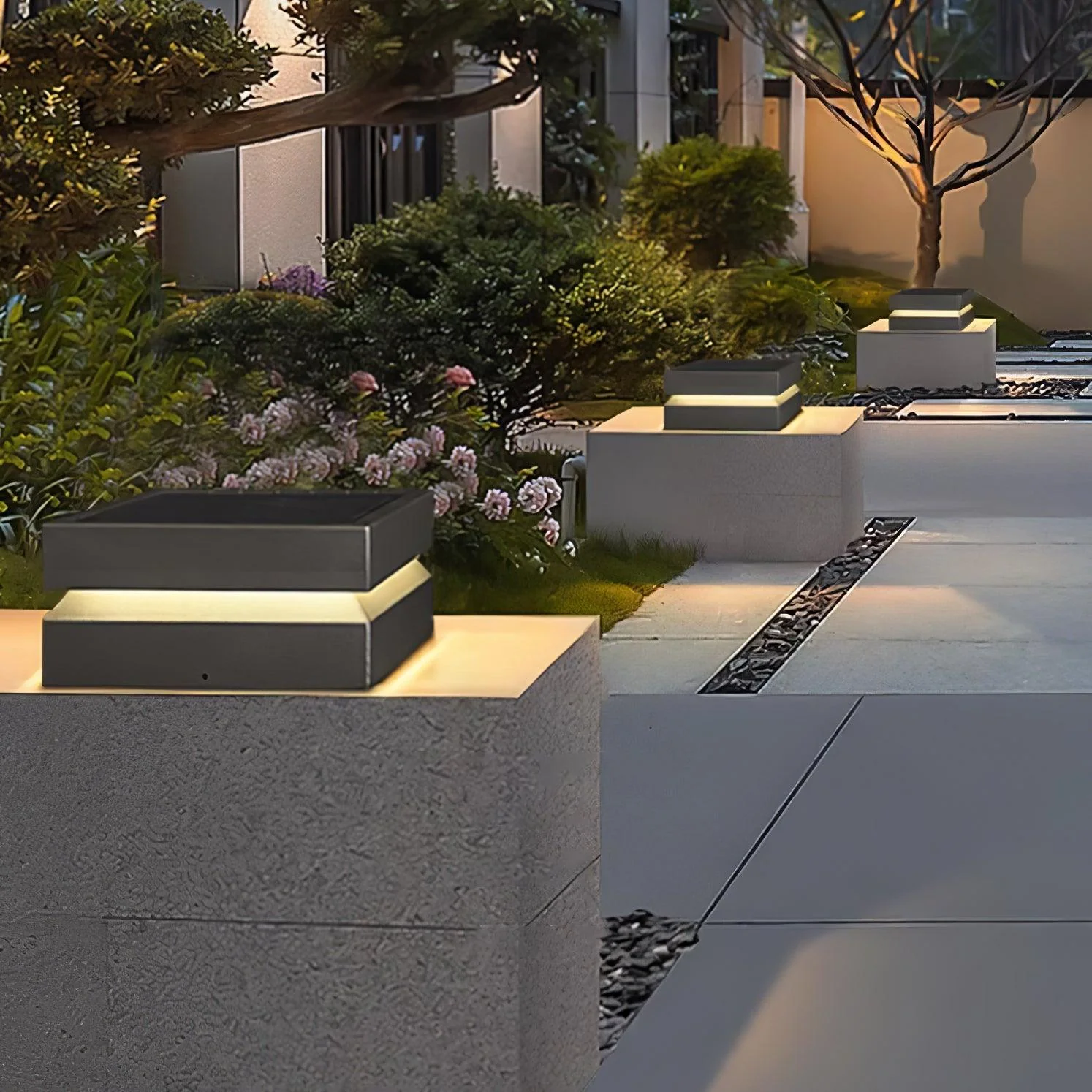 Уличный светильник Square Post Outdoor - модель A, проводная версия, 30см x 30см x 15см, тёплый свет