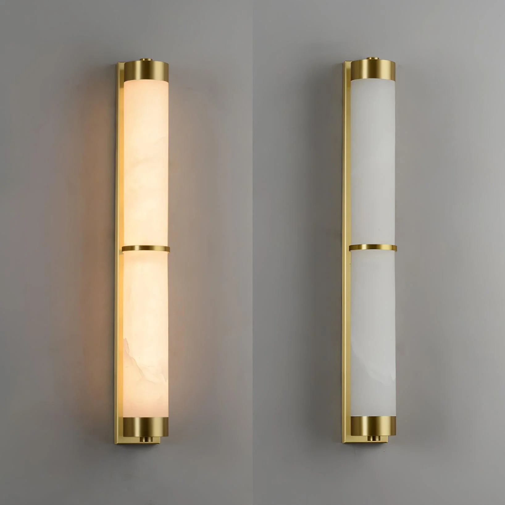 Настенный светильник Cylindra Alabaster Brass - модель B, ∅8см x 60см, черный, белый, холодный свет