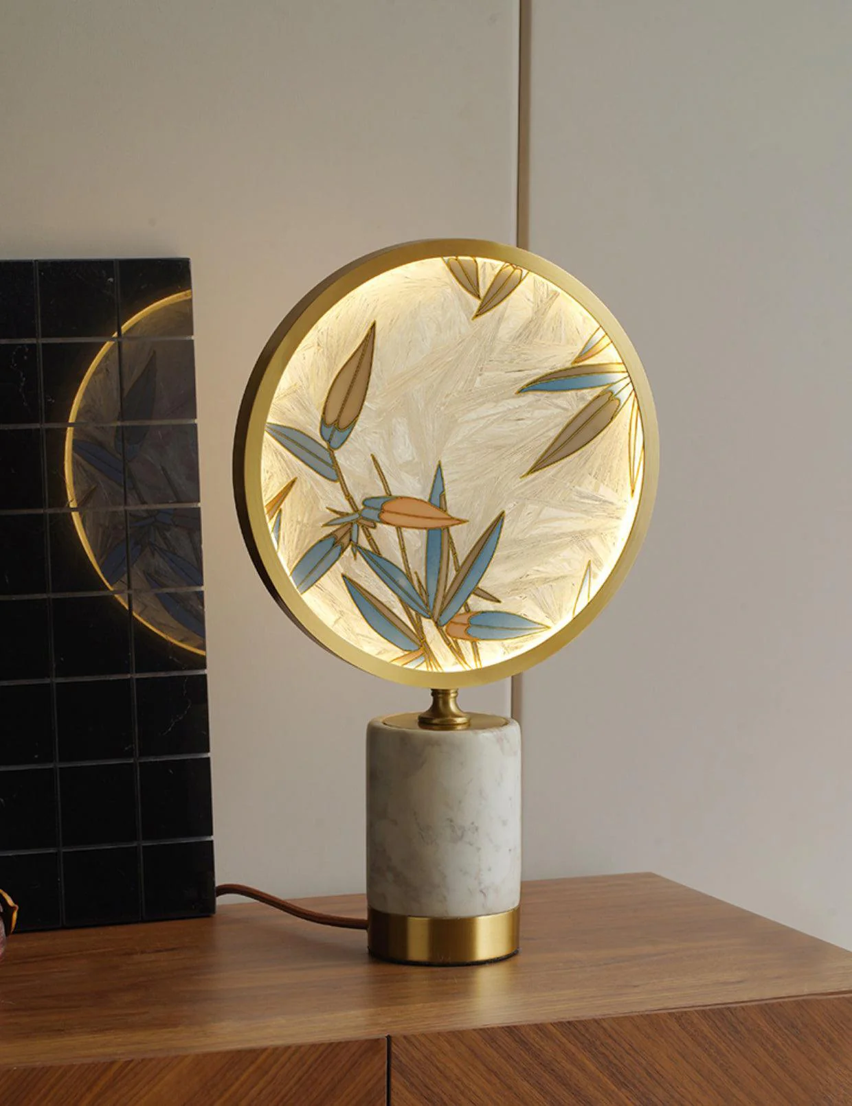 Enamel Table Lamp - ∅ 11.4″ x H 18.1″ / Dia 29cm x H 46cm / Brass+White / US plug