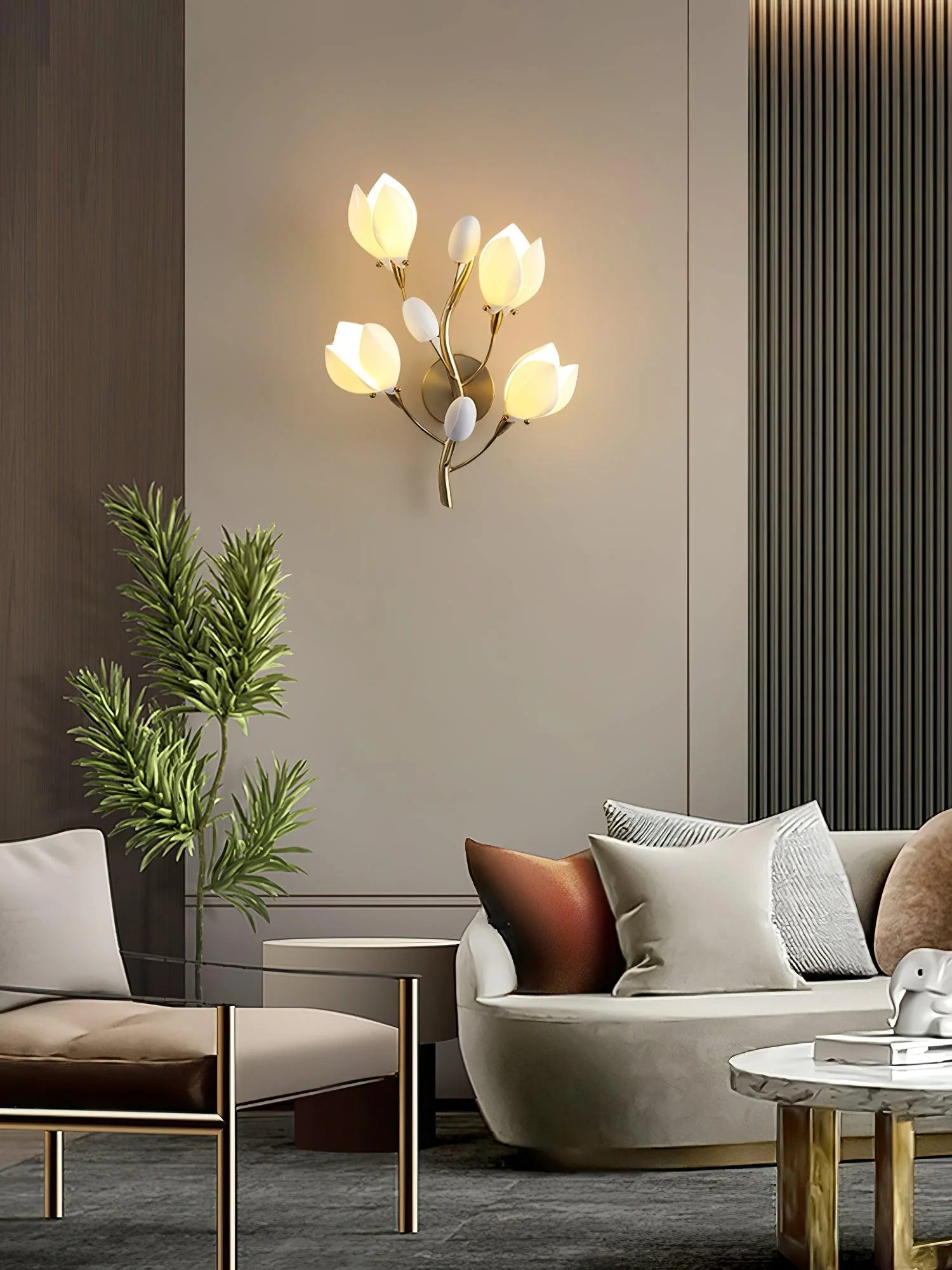 Настенный светильник Magnolia - ∅35см x 45см, золотой, белый