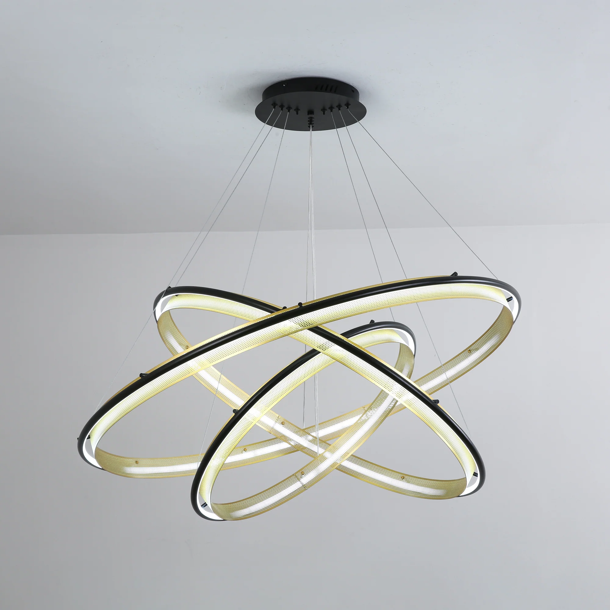 Люстра Acrylic LED Round - 3 яруса: ∅60см + ∅80см + ∅100см, черный, янтарь, теплый свет