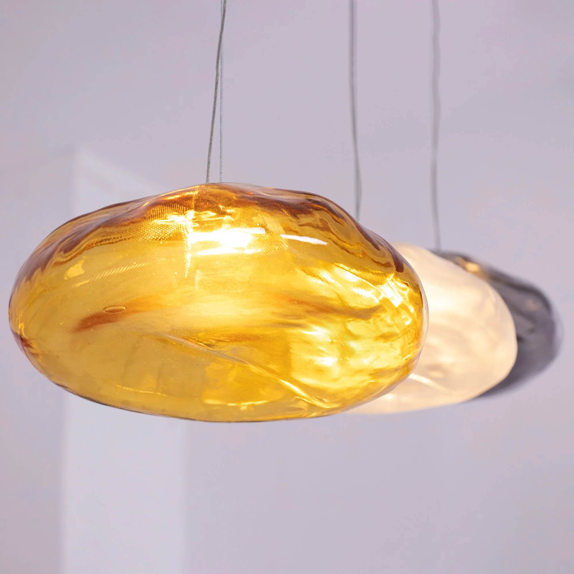 Подвесной светильник Blown Glass Mesh - 20 подвесов, круглое крепление, ∅20см, белый, стекло