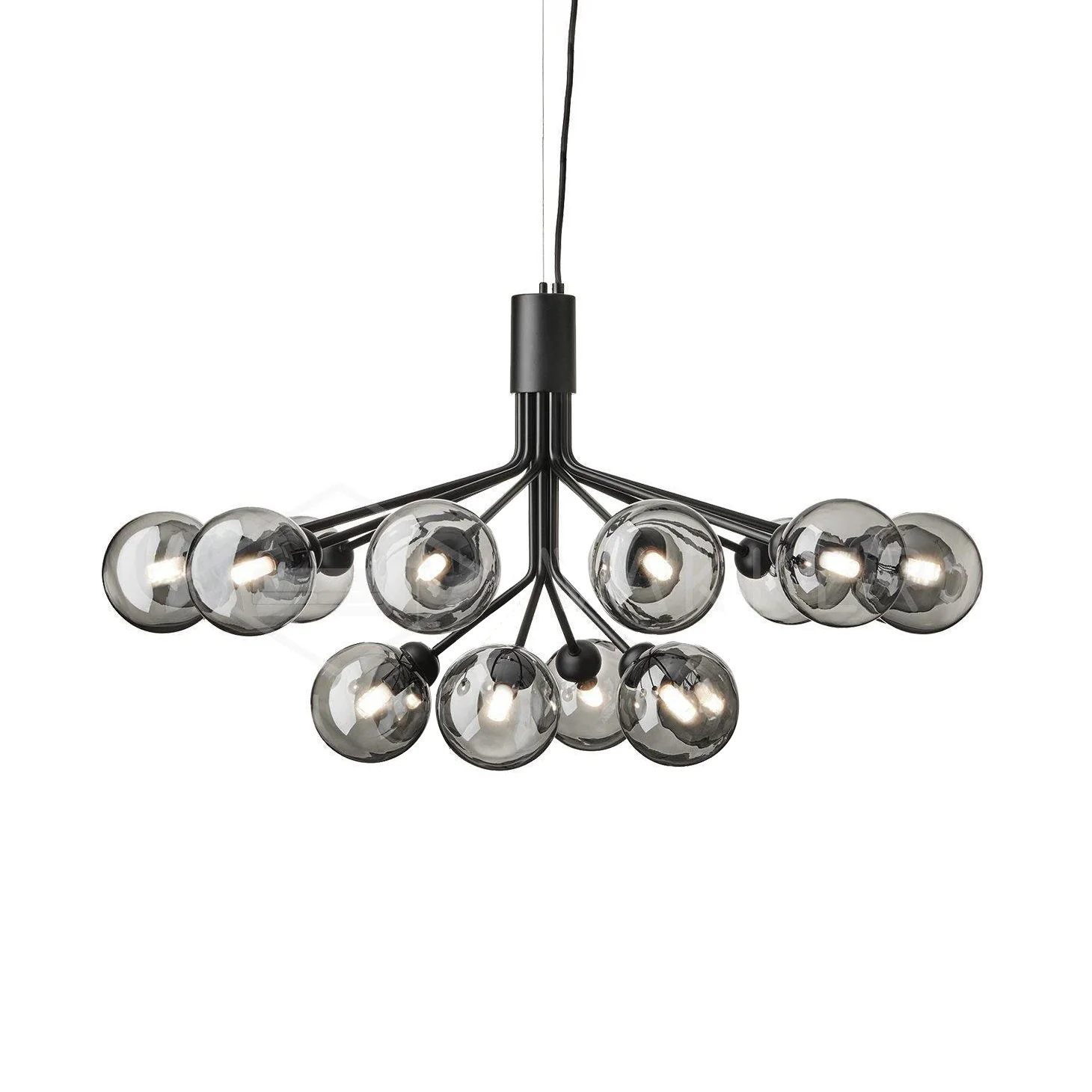 Люстра Glass Sphere Cluster - 9 подвесов ∅70см x 40см, черный, белый