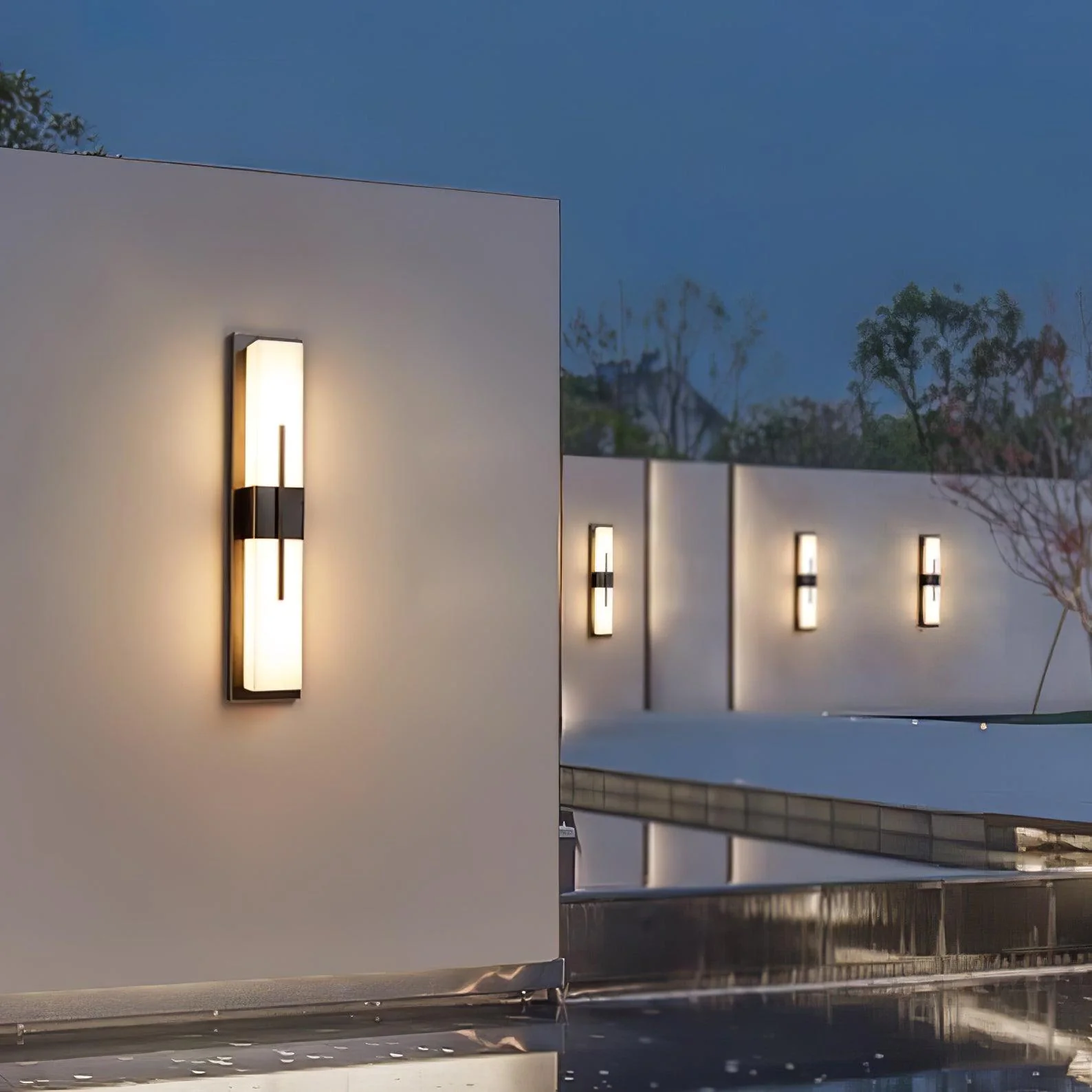 Possini Outdoor Wall Light - Set of 2 / Black & White / Cool Light