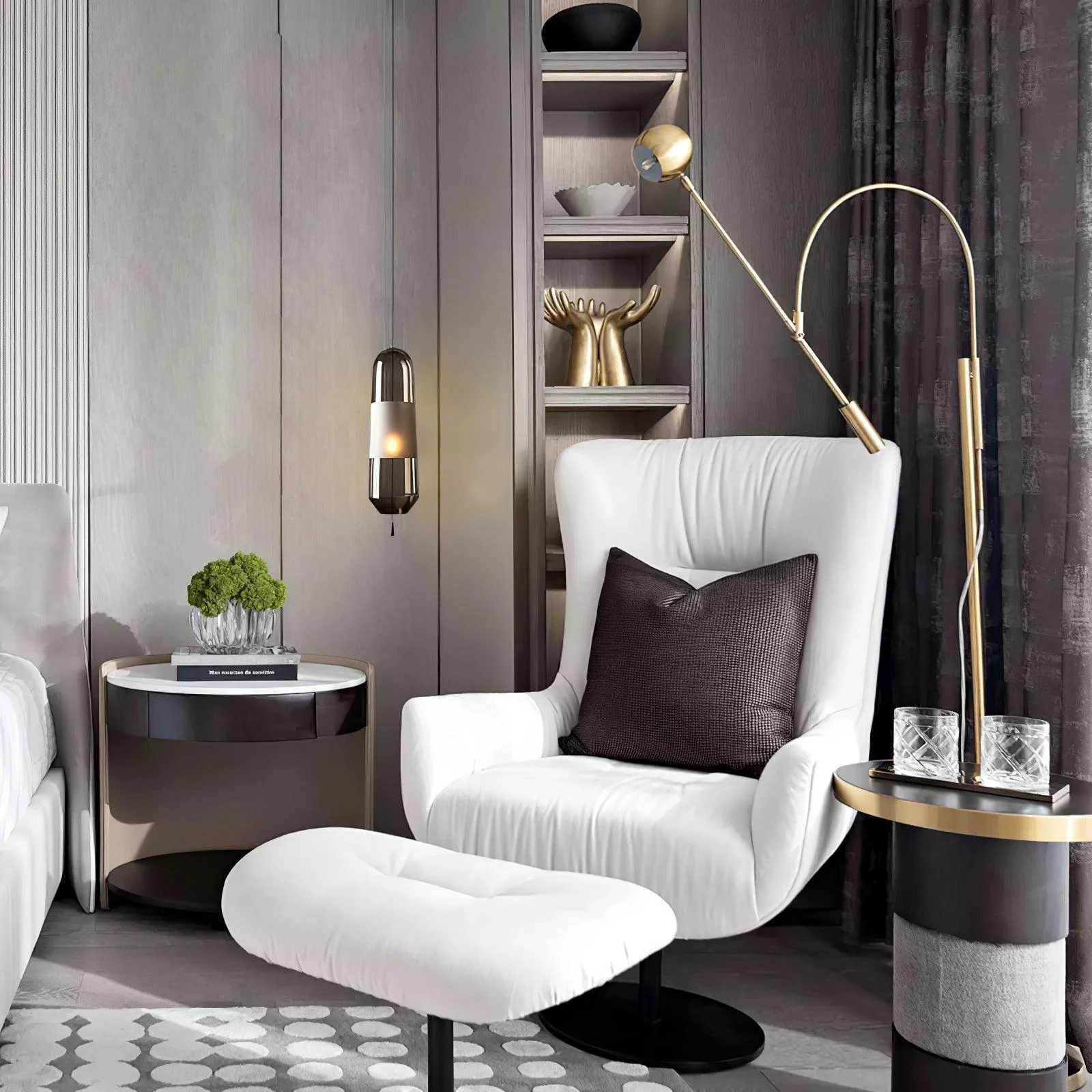 Scandinavian Floor Lamp - W 33.5″ x H 61″ / W 85cm x H 155cm / Gold / UK plug