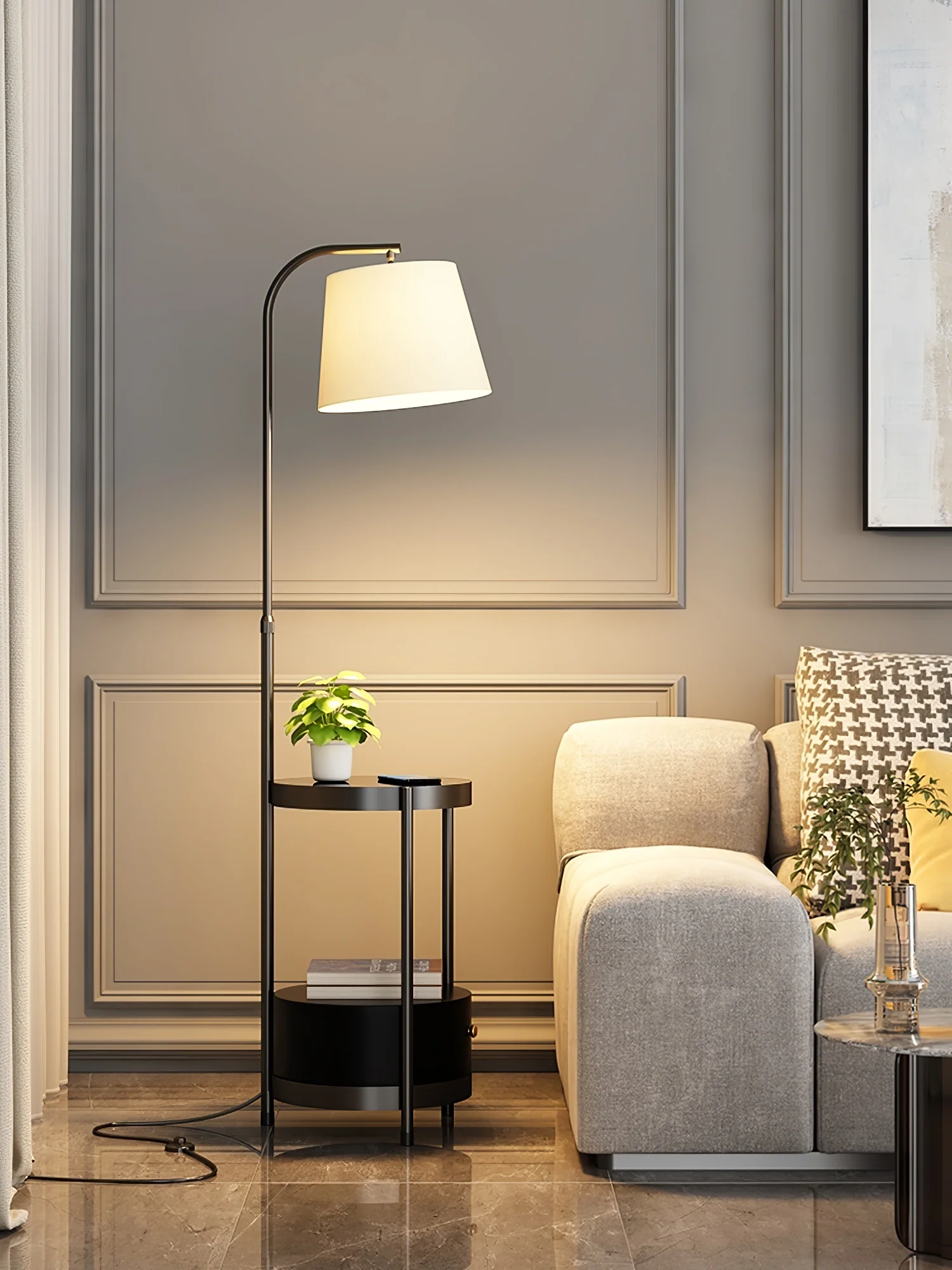 Lilah Floor Lamp - ∅ 13.8″ x H 63″ (without drawer) / Black & White / UK plug