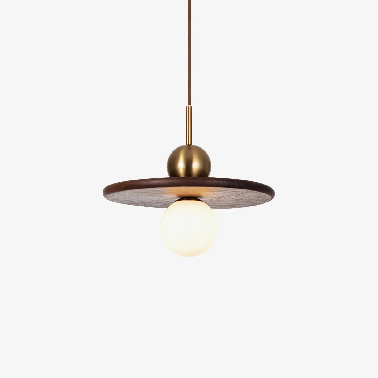 Подвесной светильник Flying Saucer Walnut - ∅30см x 15см, латунь, орех