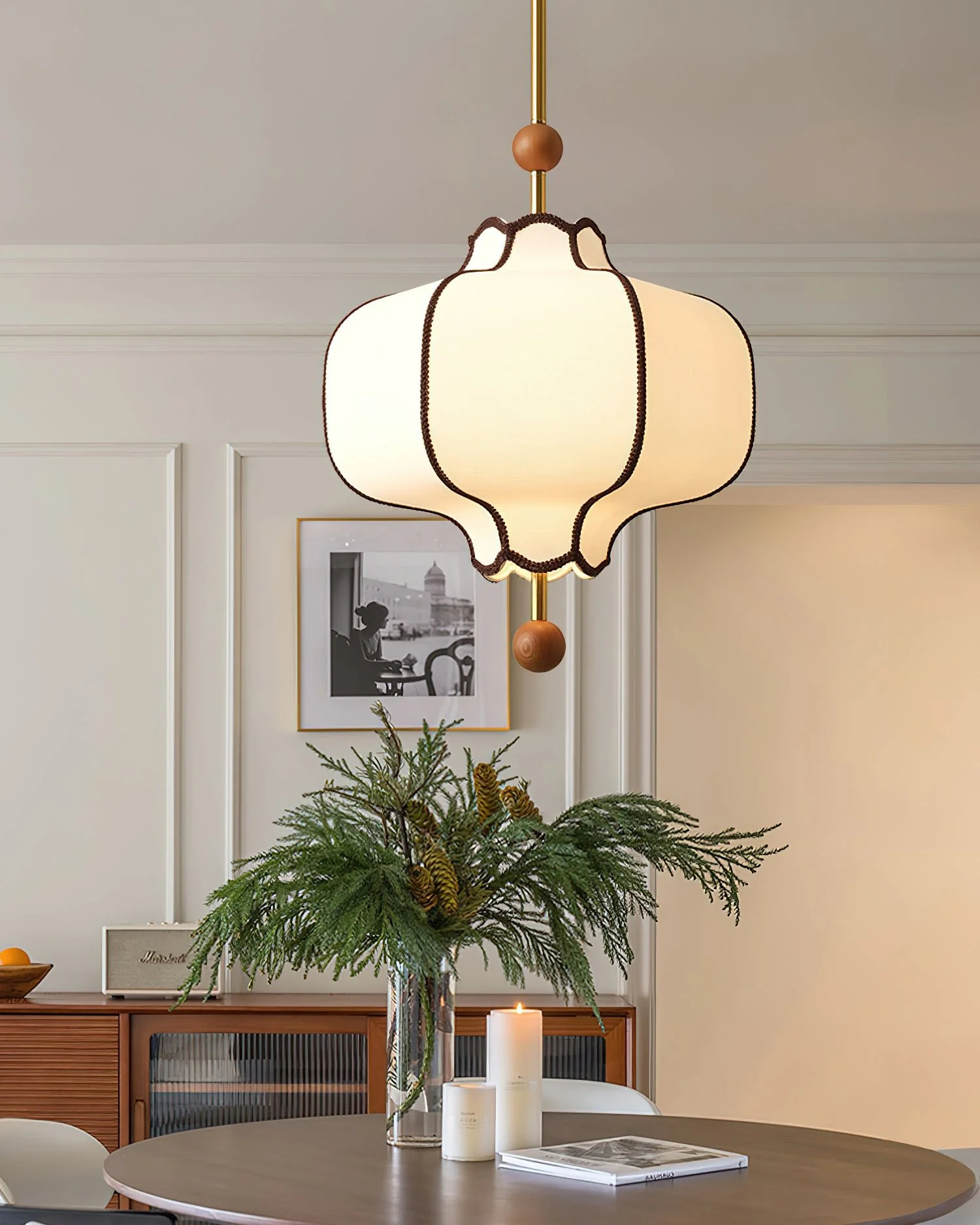 Подвесной светильник Lantern Fabric - ∅25см x 35см, золотой, белый
