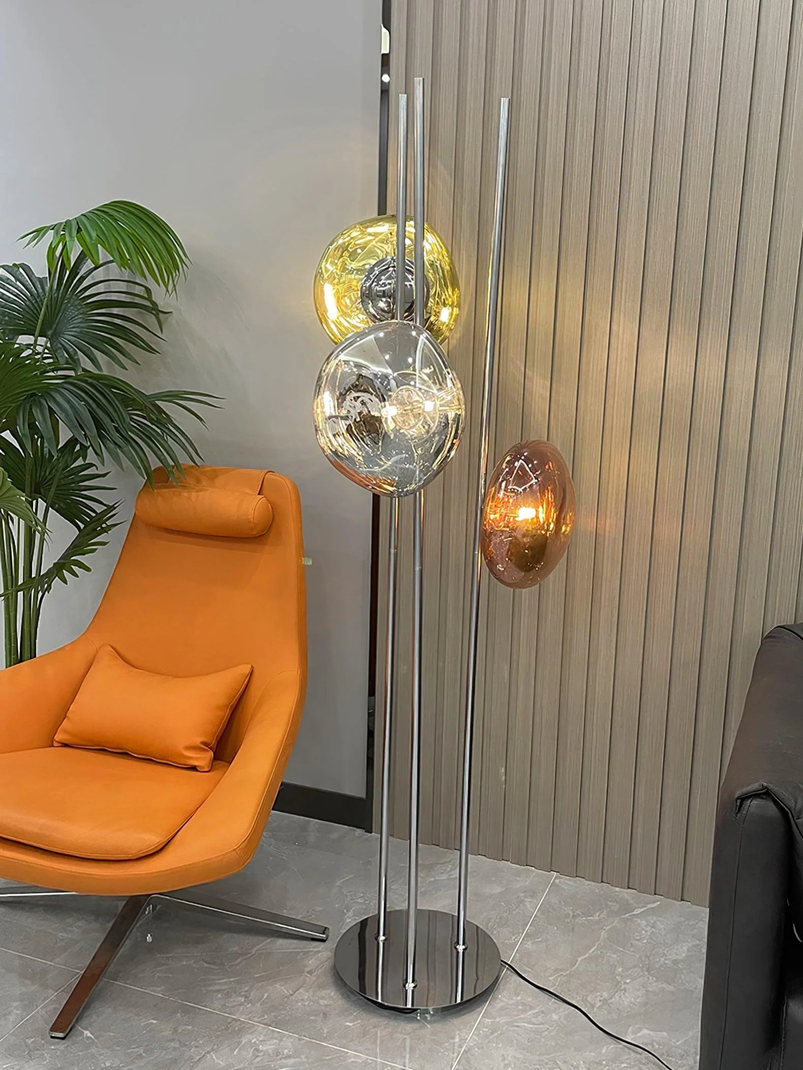 Торшер Three Lava Glass - ∅35см х 175см, хром, золотой, розовое золото