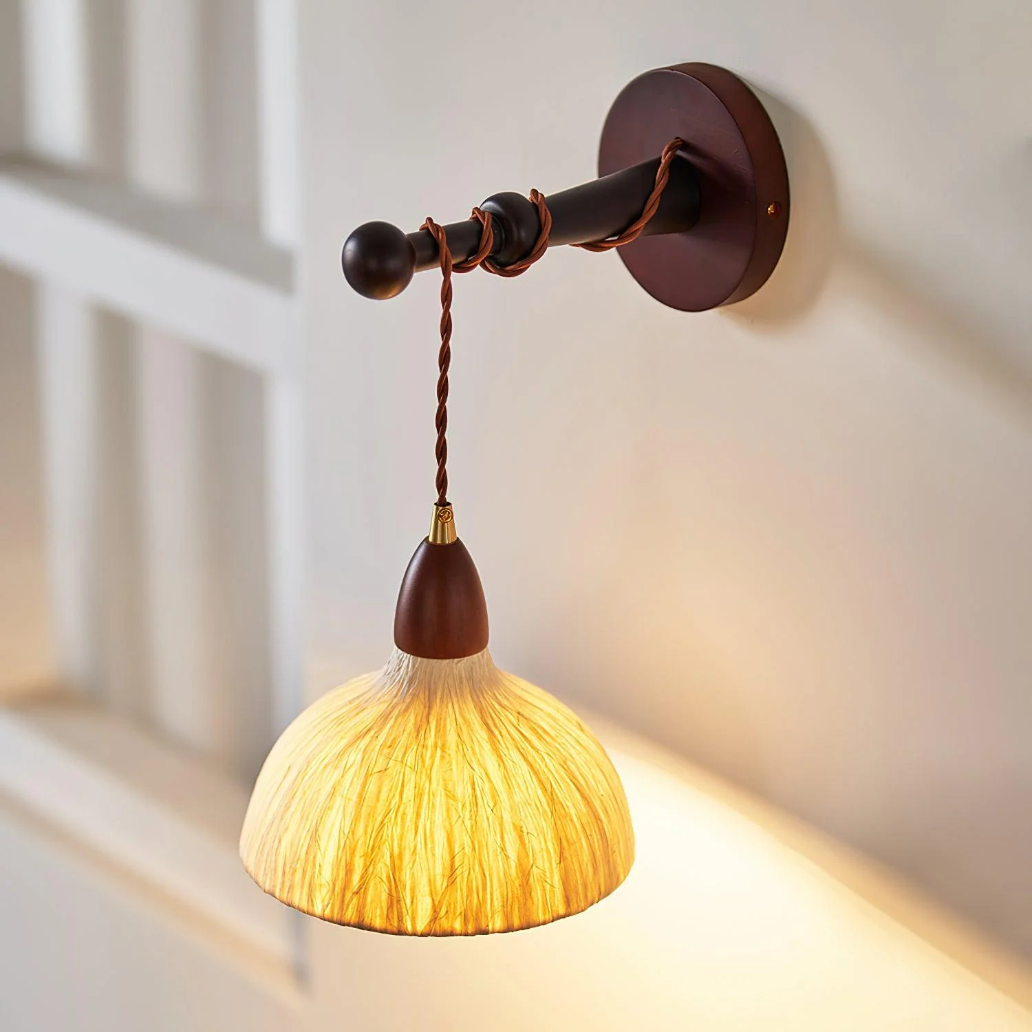 Soren Wall Lamp - ∅ 7.9″ x W 8.7″ x H 7.5″ Set of 2 / Walnut color＆White