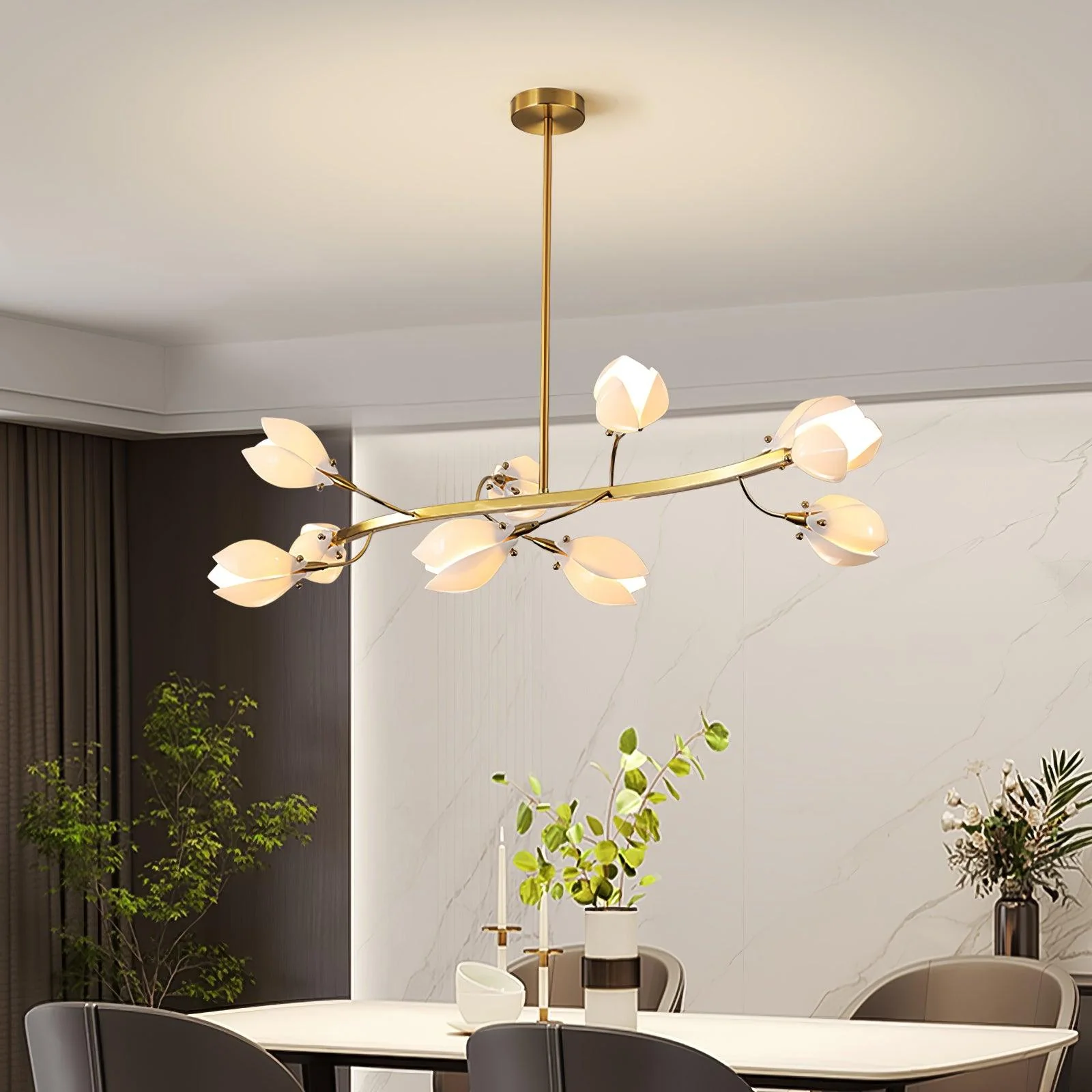 Люстра Porcelain Magnolia - 5 плафонов 50см x 40см x 30см, золотой, белый