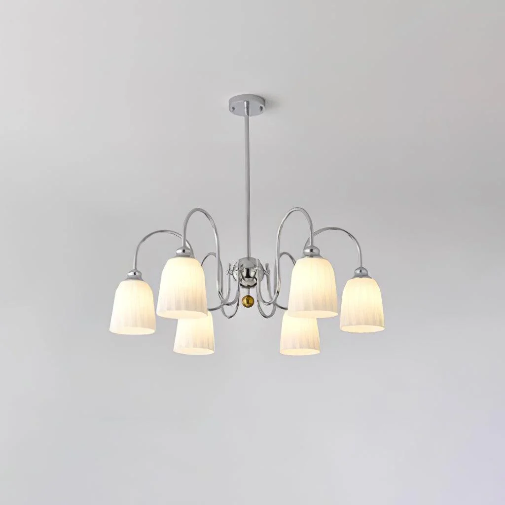 Люстра Bauhaus Pleated - 5 источника света ∅66см x 53см, хром, белый