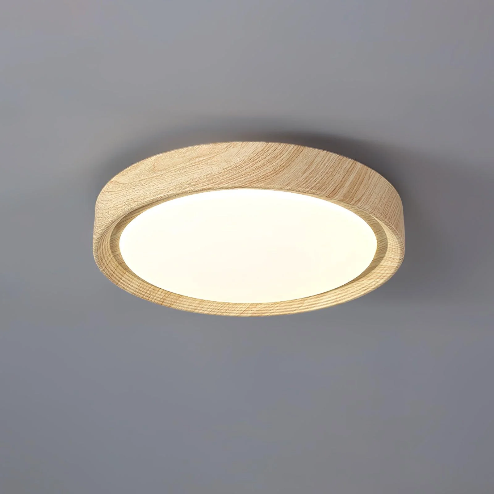 Потолочный светильник Wood Grain Round - модель A ∅30см x 9см, орех, белый, теплый свет