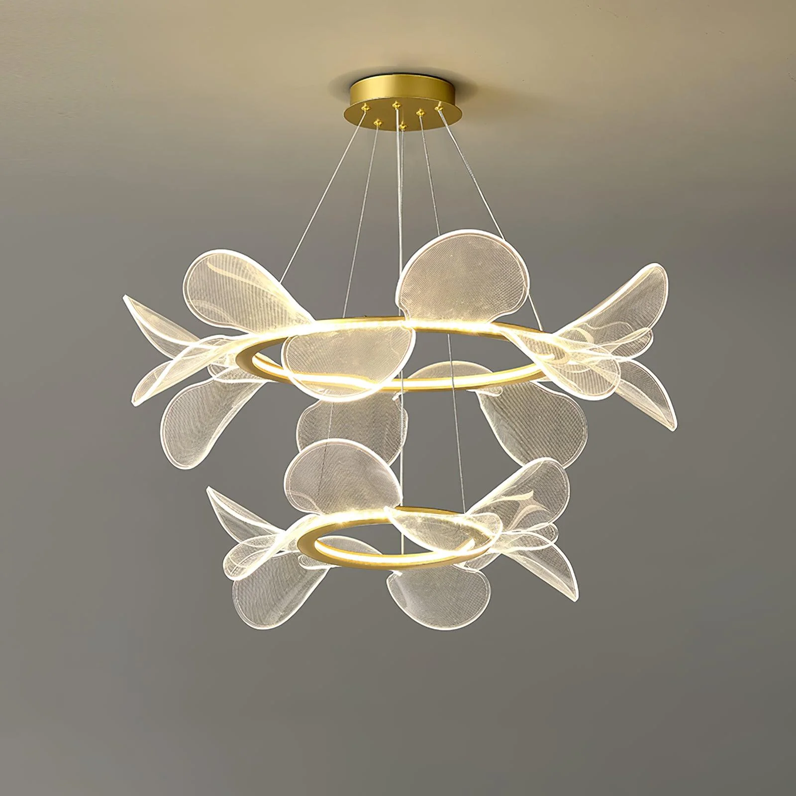 Люстра Bain Flying Flowers - ∅50см x 16см, золотой, прозрачный, холодный свет