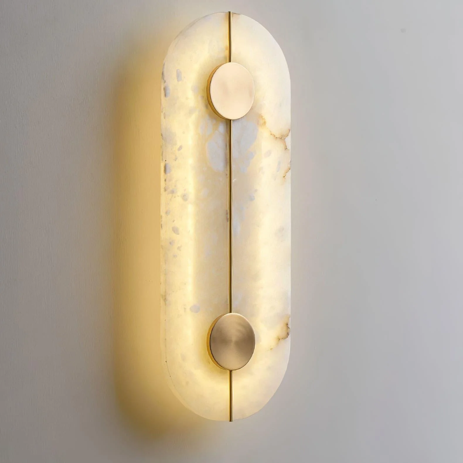 Artistic Alabaster Wall Lamp - ∅ 7.9″ x H 7.9″ Set of 2 / White & Brass / Warm Light
