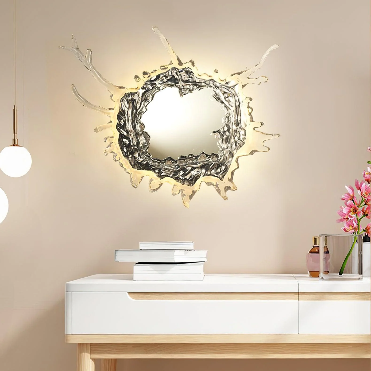 Настенный светильник Water Drop Mirror - ∅87см x 87см, золотой, прозрачный, теплый свет