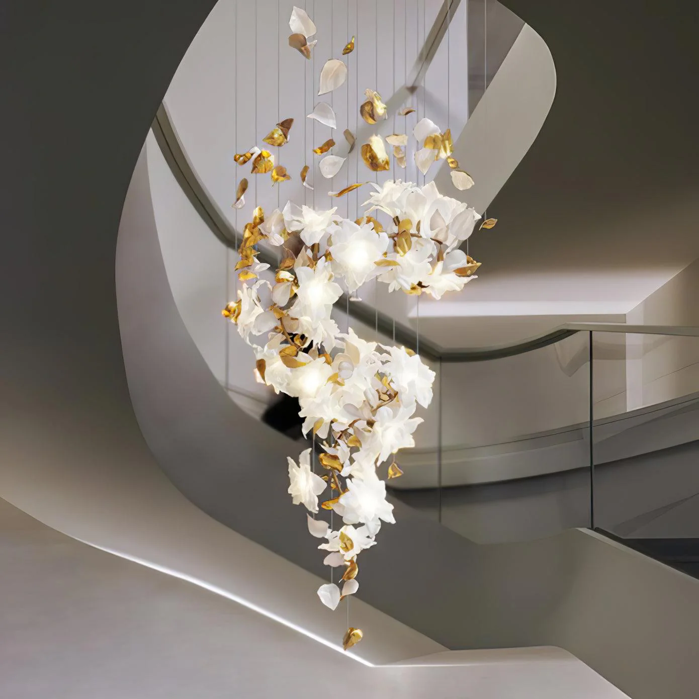 Люстра Flying Flowers Fluttering - модель A ∅80см x 180см, латунь, белый