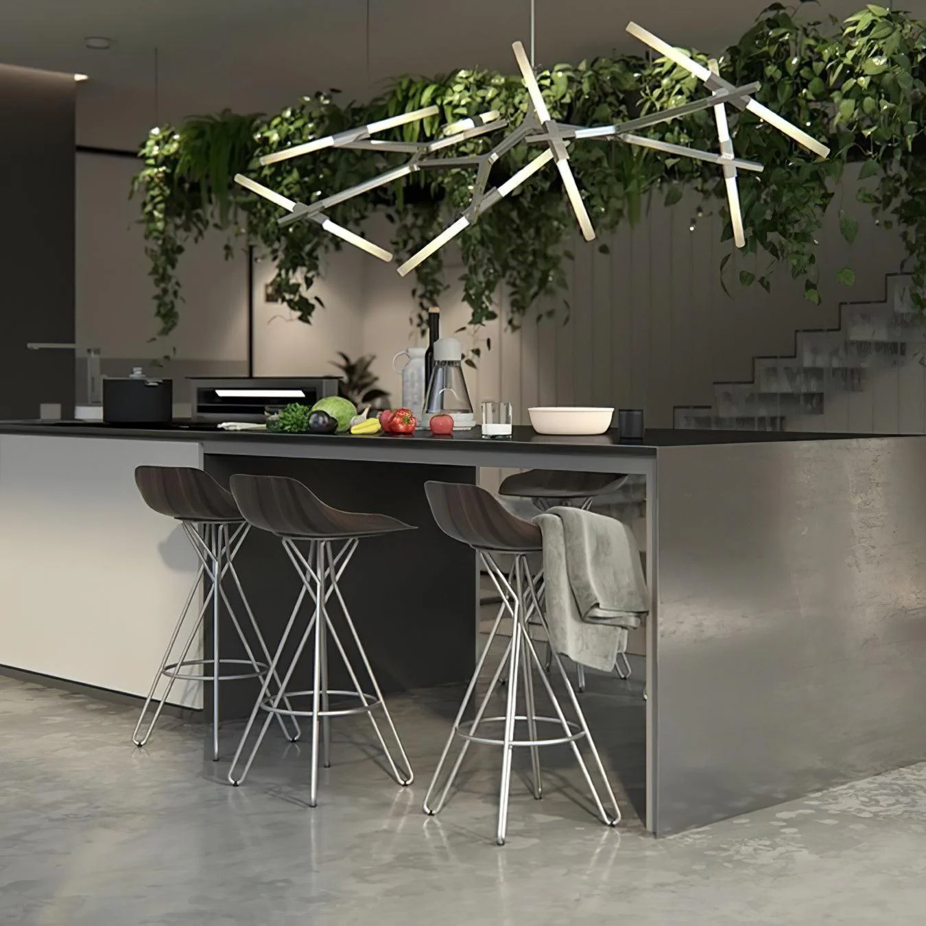 Подвесной светильник Hash Linear Suspension - 6 подвесов ∅100см x 110см, золотой, белый