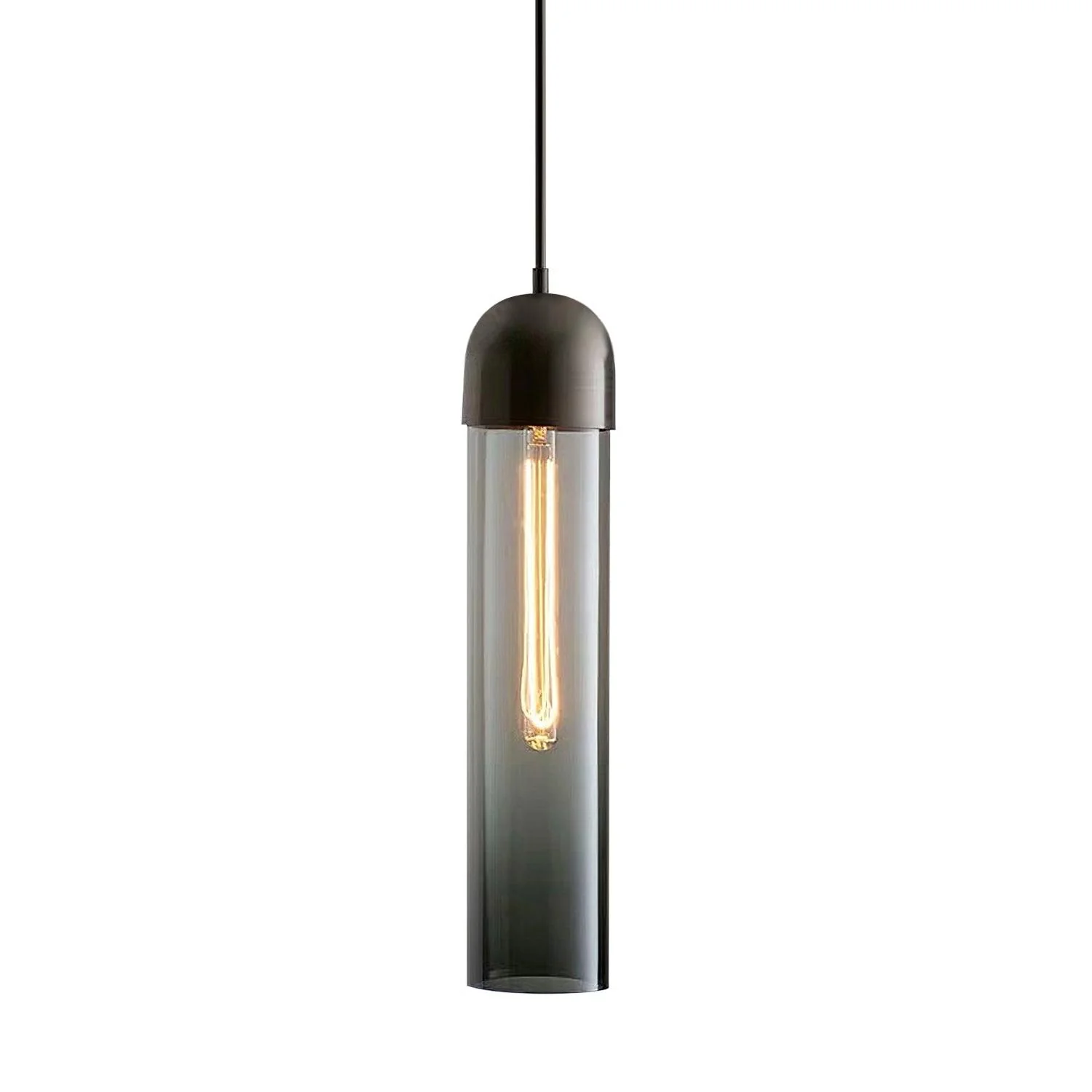 Подвесной светильник Glass Cylindrical Shape - ∅10см х 40см, дымчато-серый