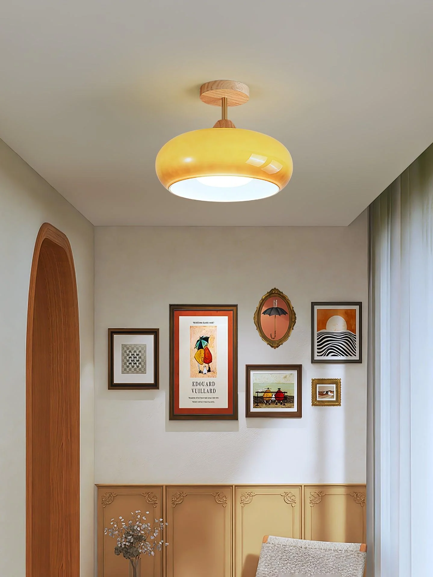 Потолочный светильник Plafonnier - ∅28см x 20см, дерево, оранжевый