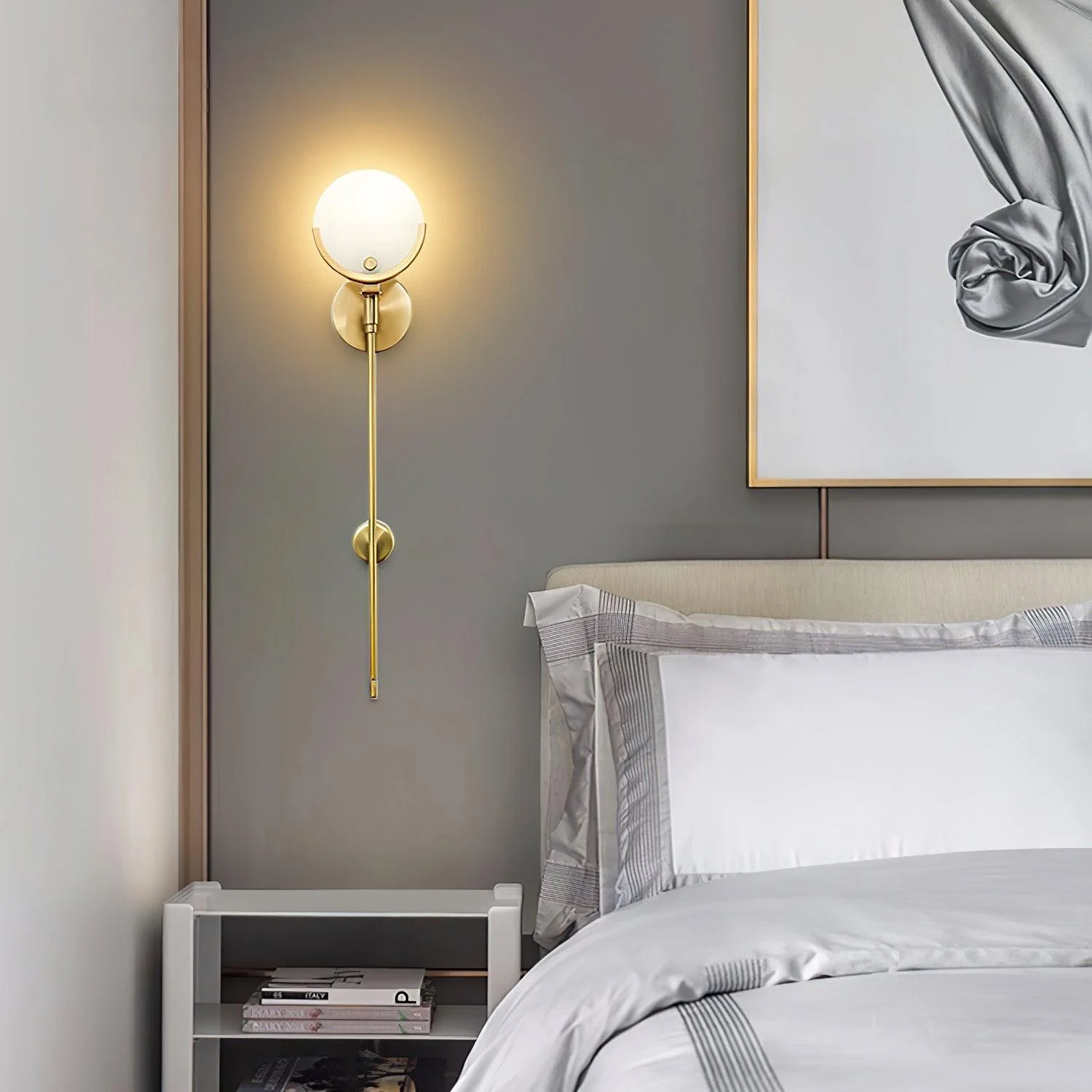 Ava Brass Wall Lamp - ∅ 4.7″ x H 13.8″ / Dia 12cm x H 35cm Set of 2 / Brass & White