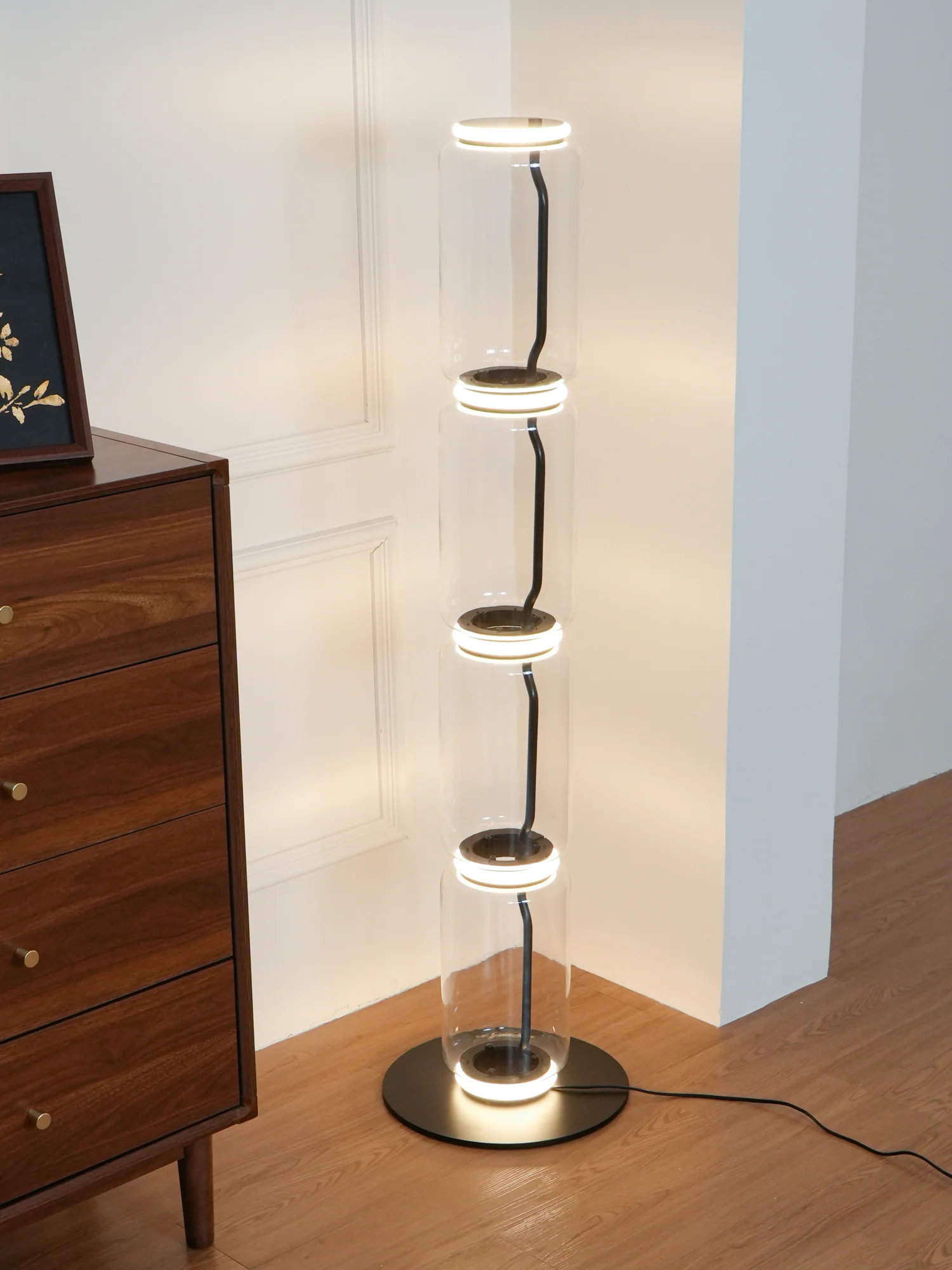 Торшер Bamboo Glass - ∅28см x 57см, стекло, черный, теплый свет