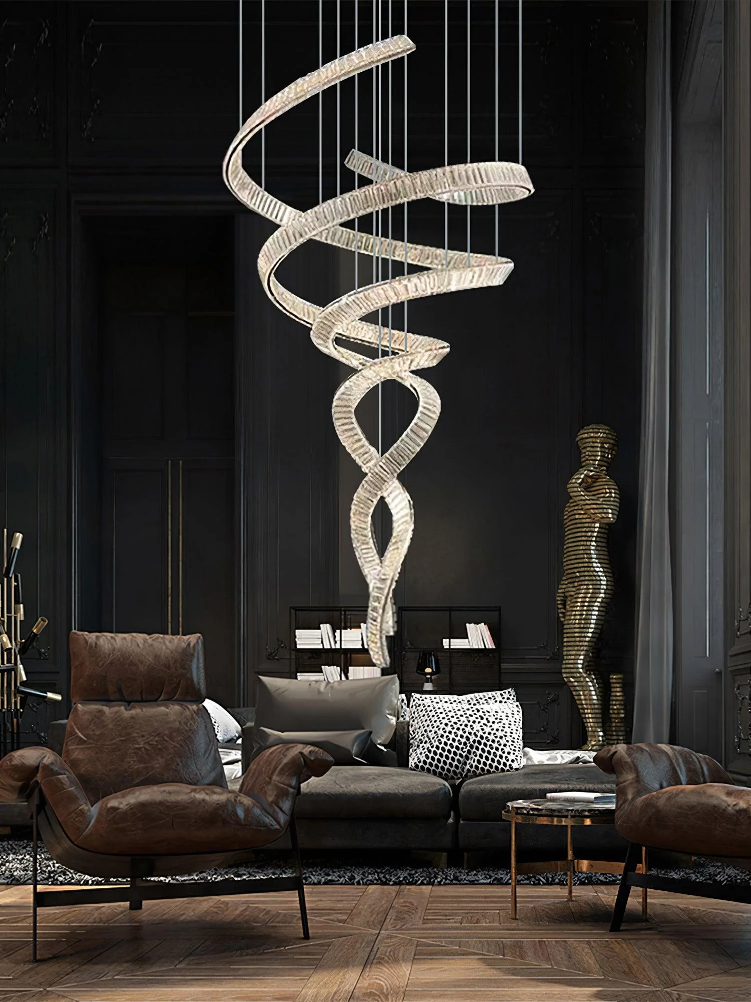 Люстра Long Spiral Crystal - ∅80см x 230см, нержавеющая сталь, прозрачный кристалл, холодный свет