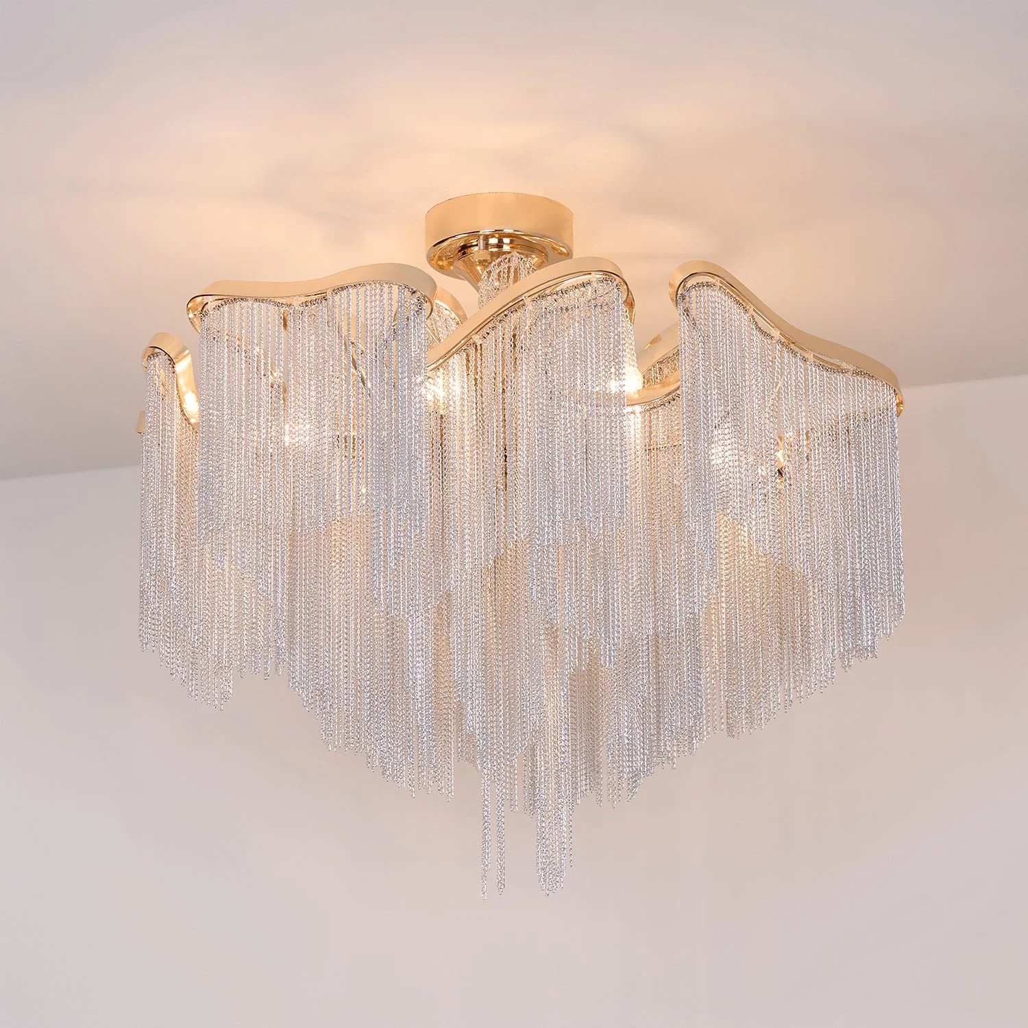 Потолочный светильник Modern Tassel - ∅60см х 70см, золотой, серебряная цепь