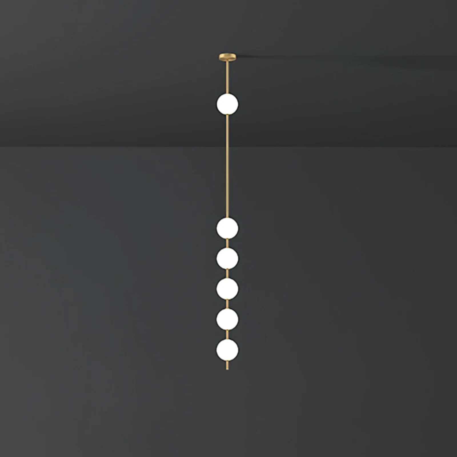 Подвесной светильник Vertical Balls - 5 источников света ∅12см х 154см, латунь, пластиковый шар, теплый свет