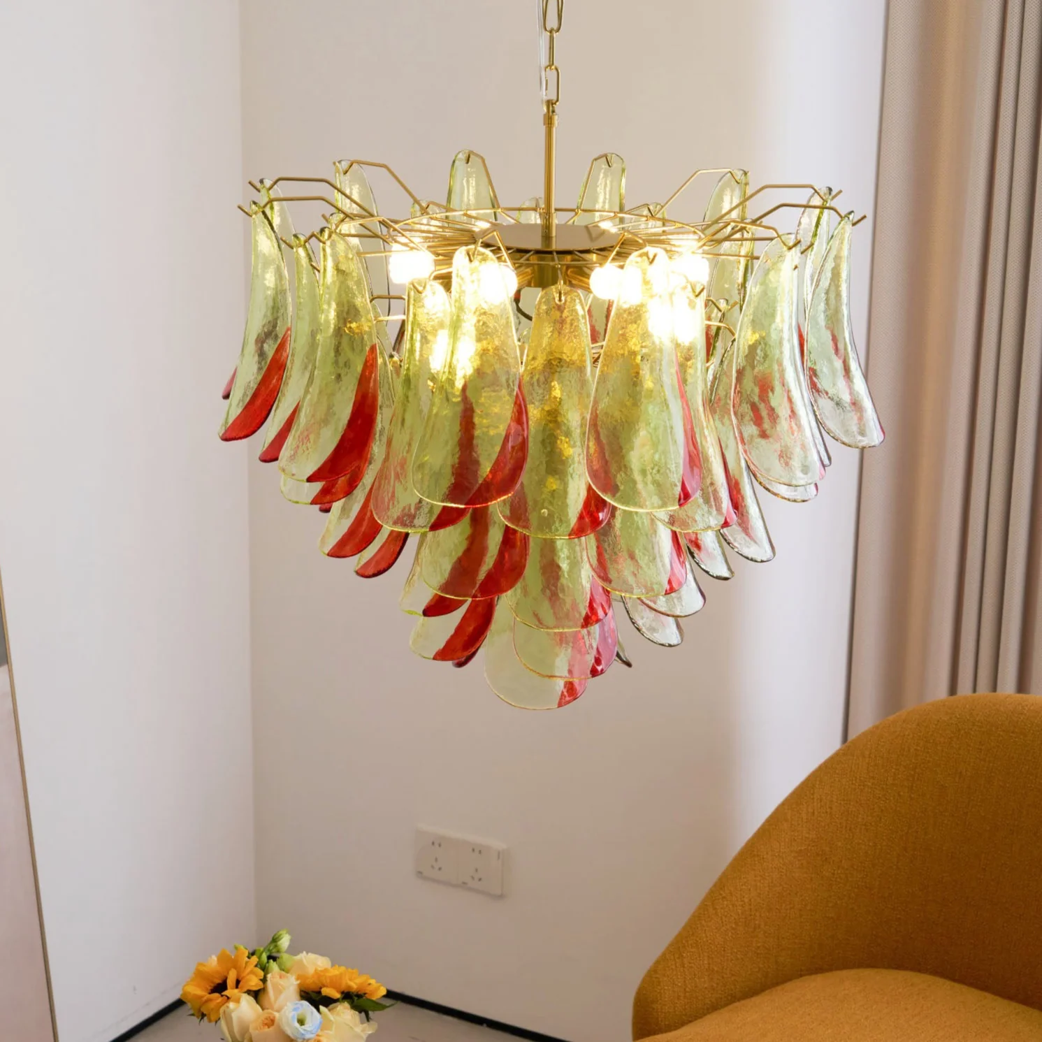 Люстра Emerald Flame Murano Glass - ∅75см х 75см, зеленый, золотой