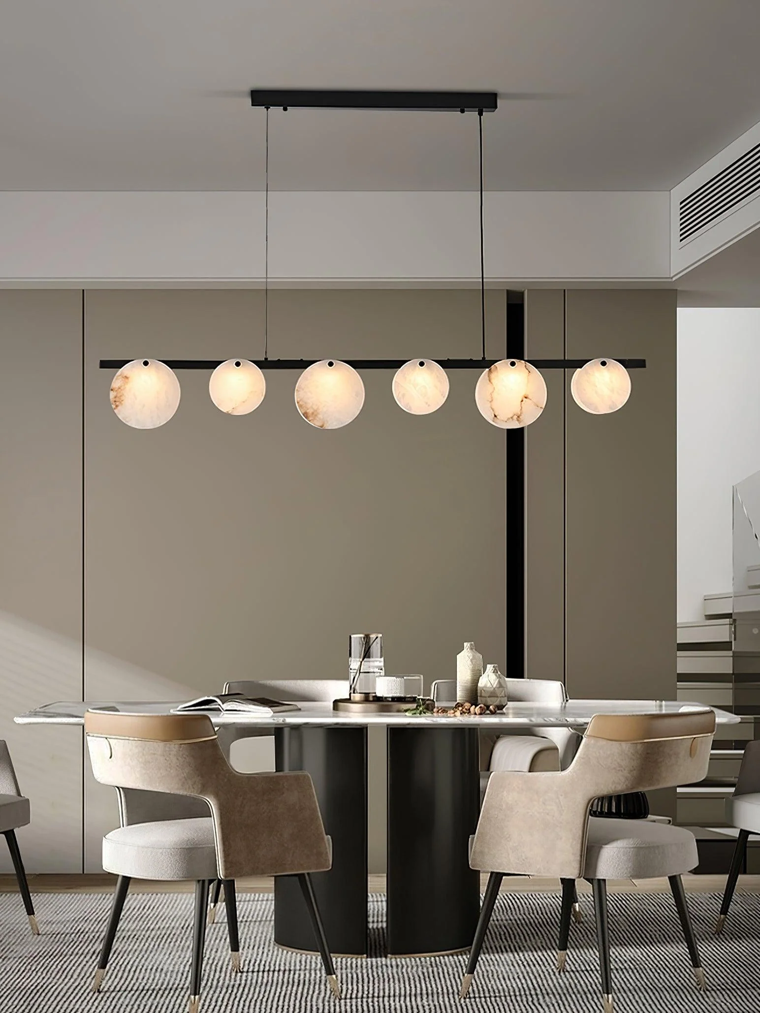 Люстра Trinidad Dining Room - 6 плафонов120см x 15см, латунь, белый, теплый свет