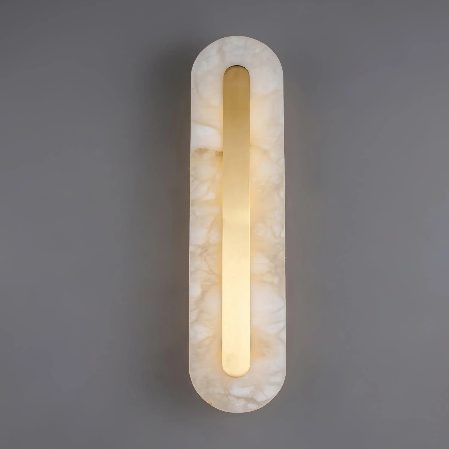 Alabaster Rounded Wall Light - ∅ 5.5″ x H 23.6″ Set of 2 / White＆Brass / Warm Light